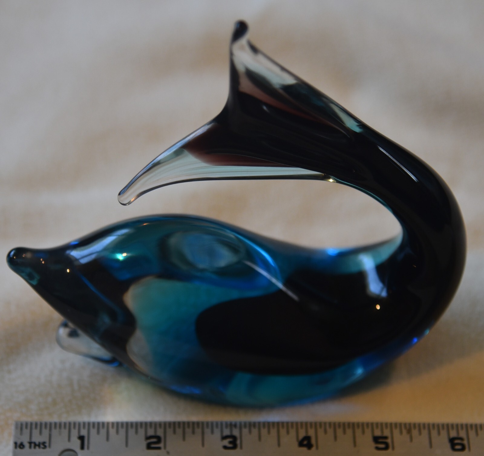 Vintage 6 5/8″ Tall Blue Art Glass Dolphin Figurine, signed by RONNEBY, Sweden