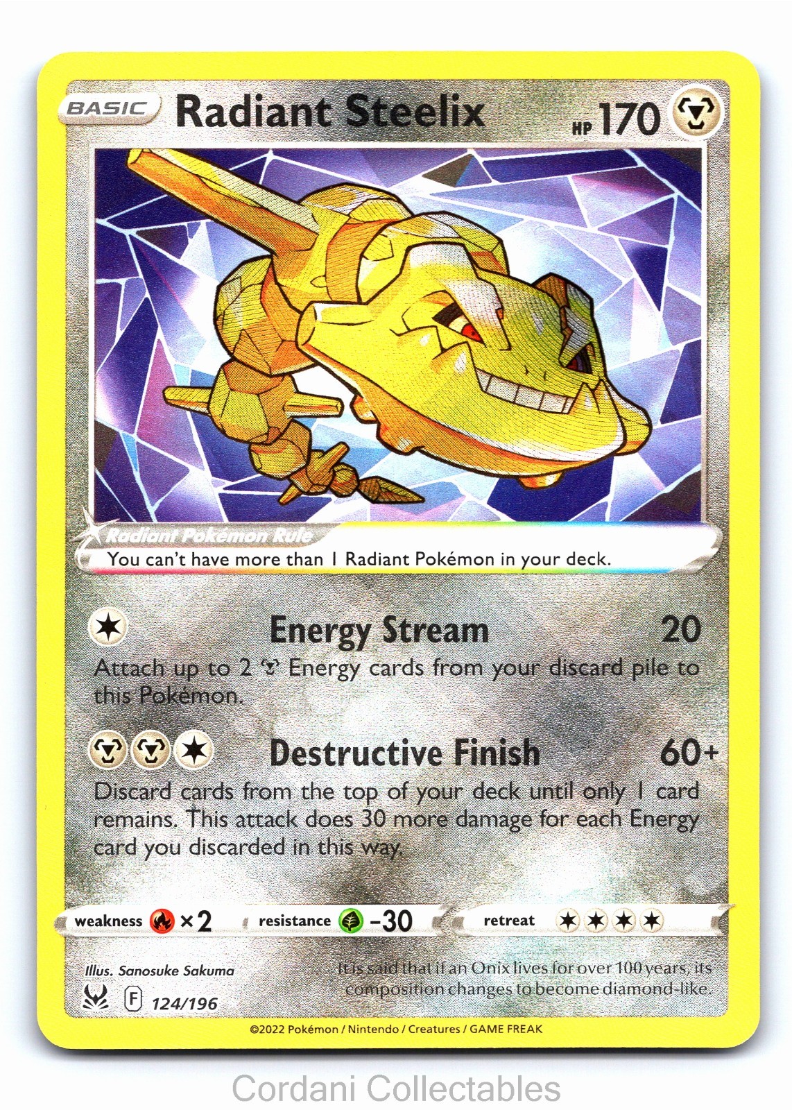 Radiant Steelix 124/196 Ultra Rare Lost Origin Pokemon Near Mint