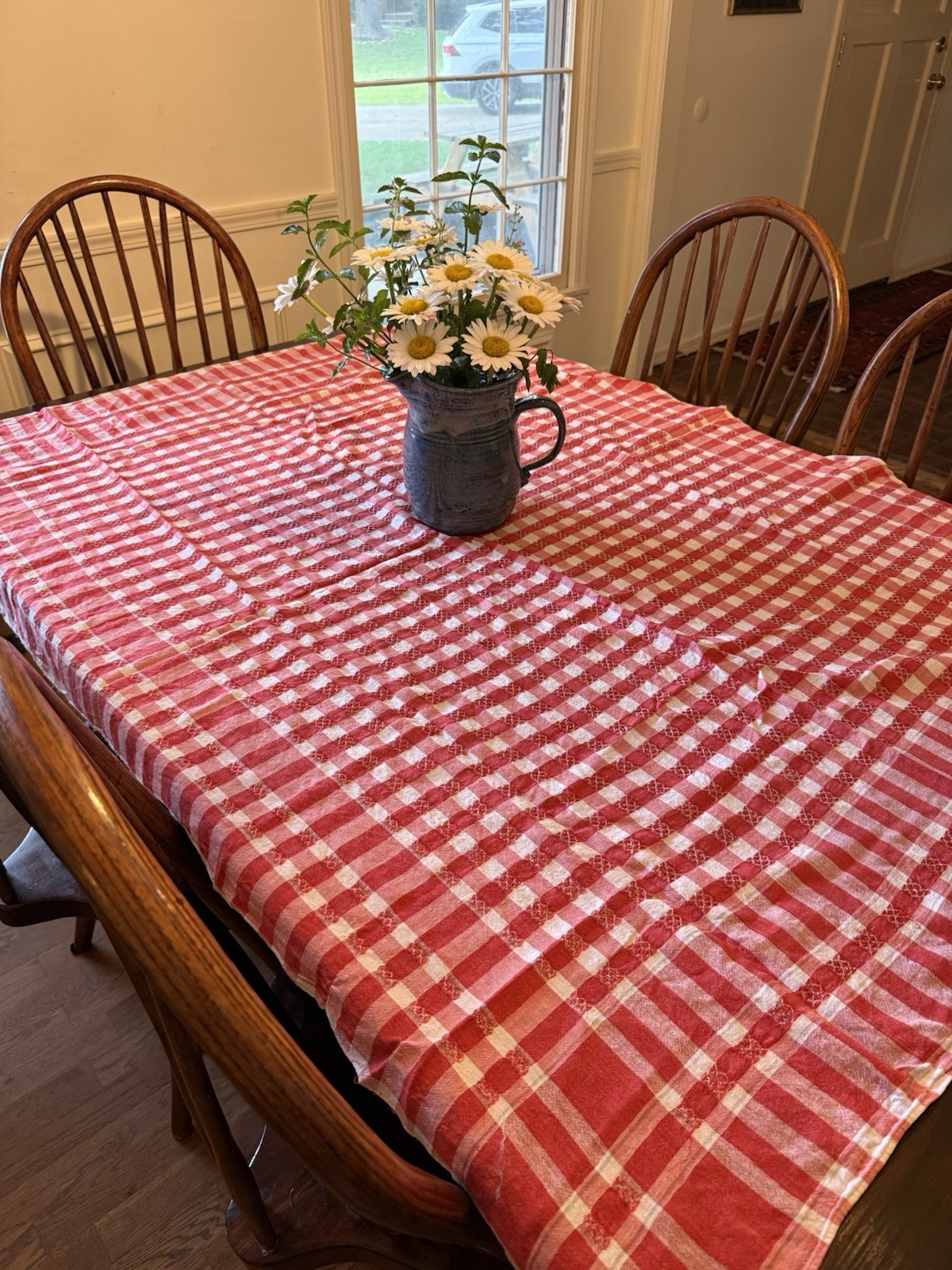 VINTAGE Red and White Gingham Tablecloth. Approx 60×43 Inches Cottagecore Retro