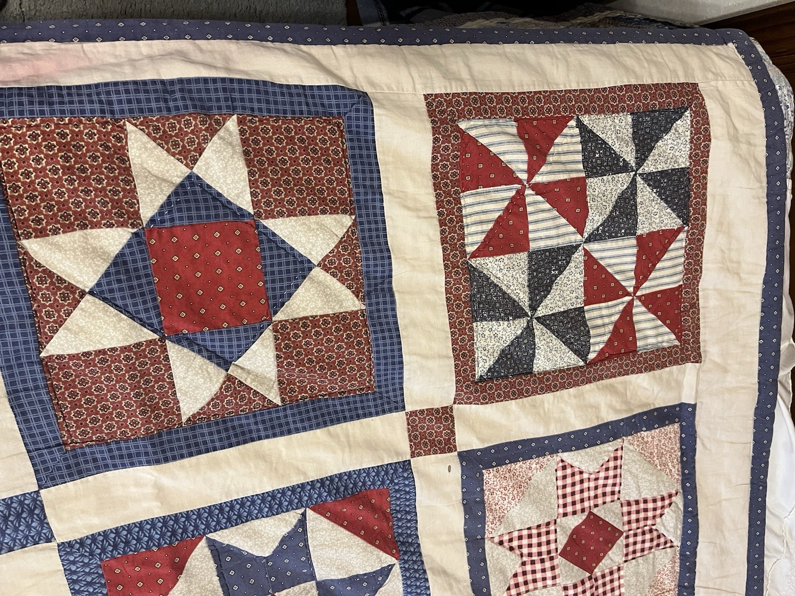 Vtg Handmade Hand Quilted Sampler Patchwork Quilt 66” X 84”