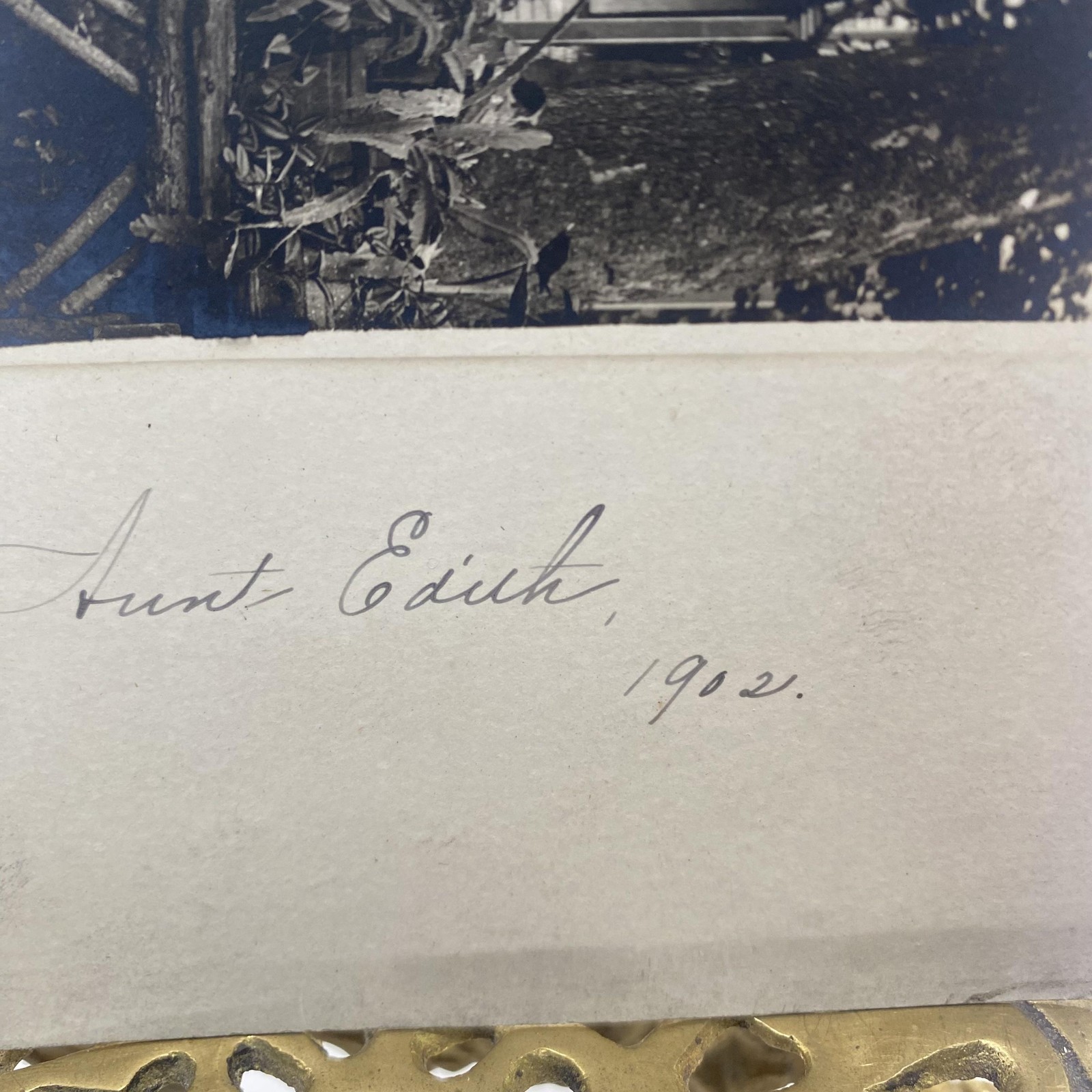 Antique 1902 Aunt Edith Yard Portrait RPPC Real Photo Postcard USA 3.5×5.5