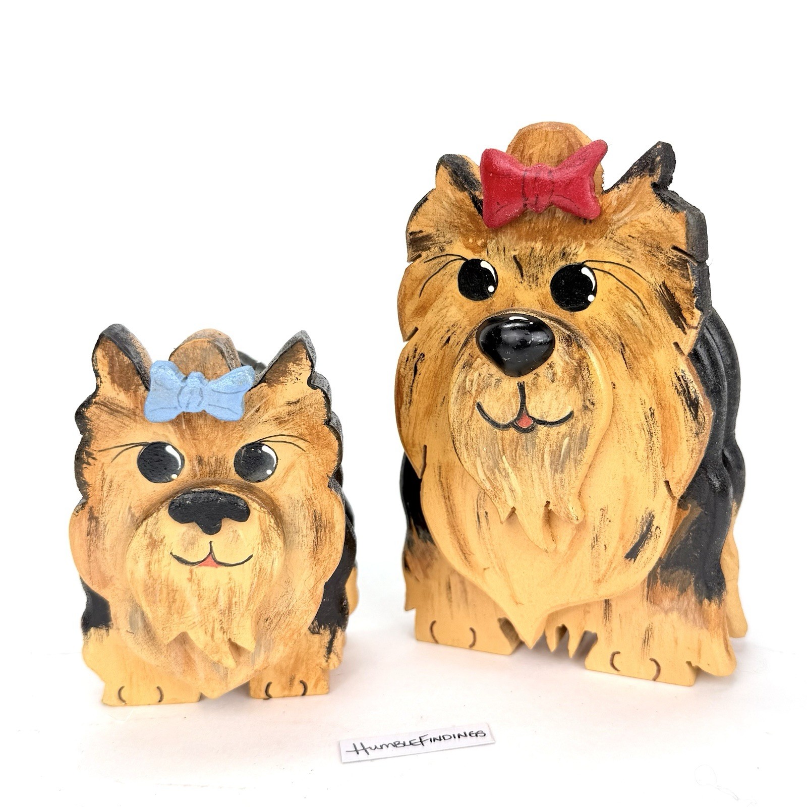 Vintage Yorkshire Terrier Dog HandPainted Wood Folk Americana Decor Shelf Sitter