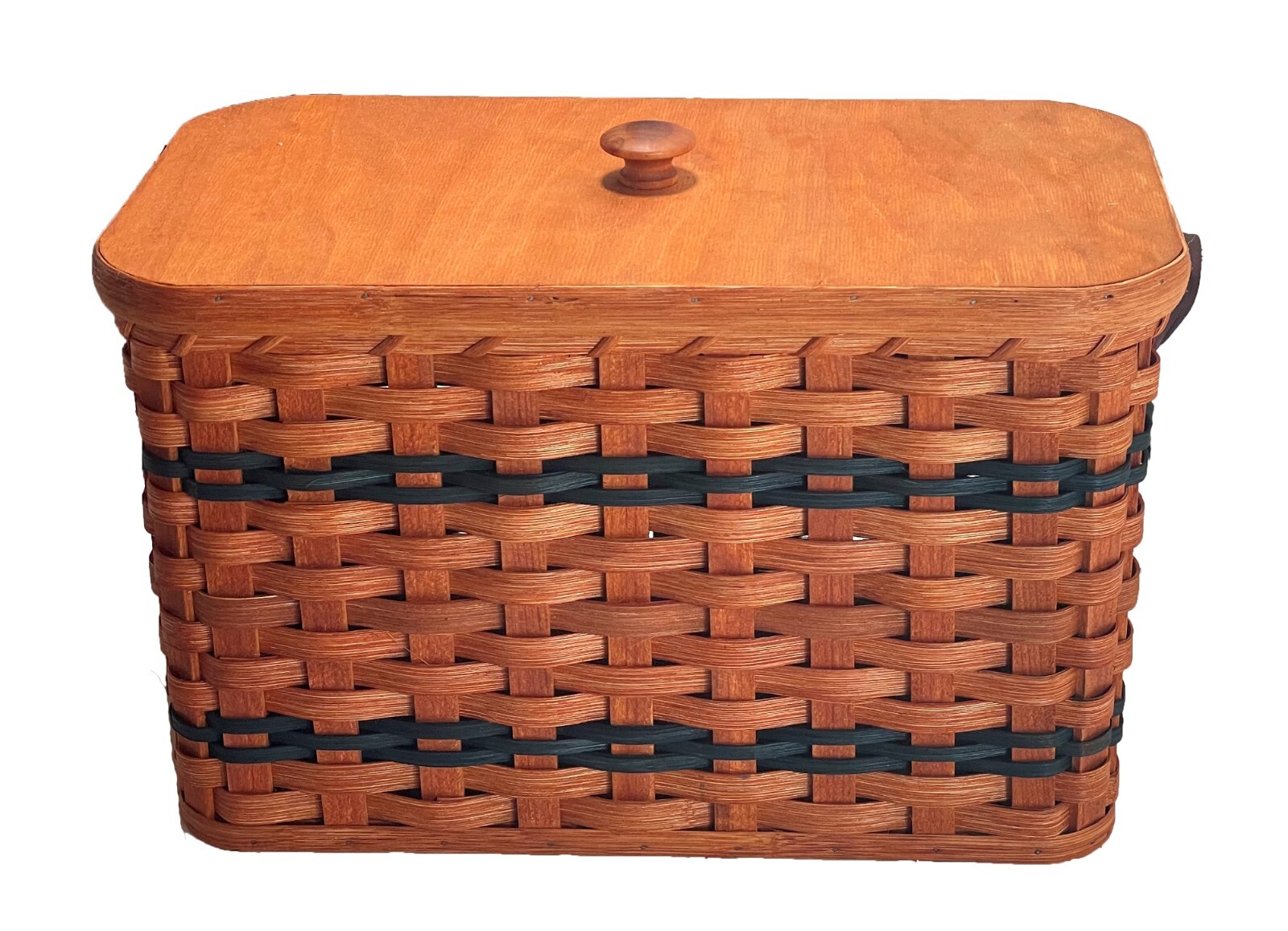 Amish Bread Box Storage Solid Oak Bottom and Lid Leather Carrier Handles