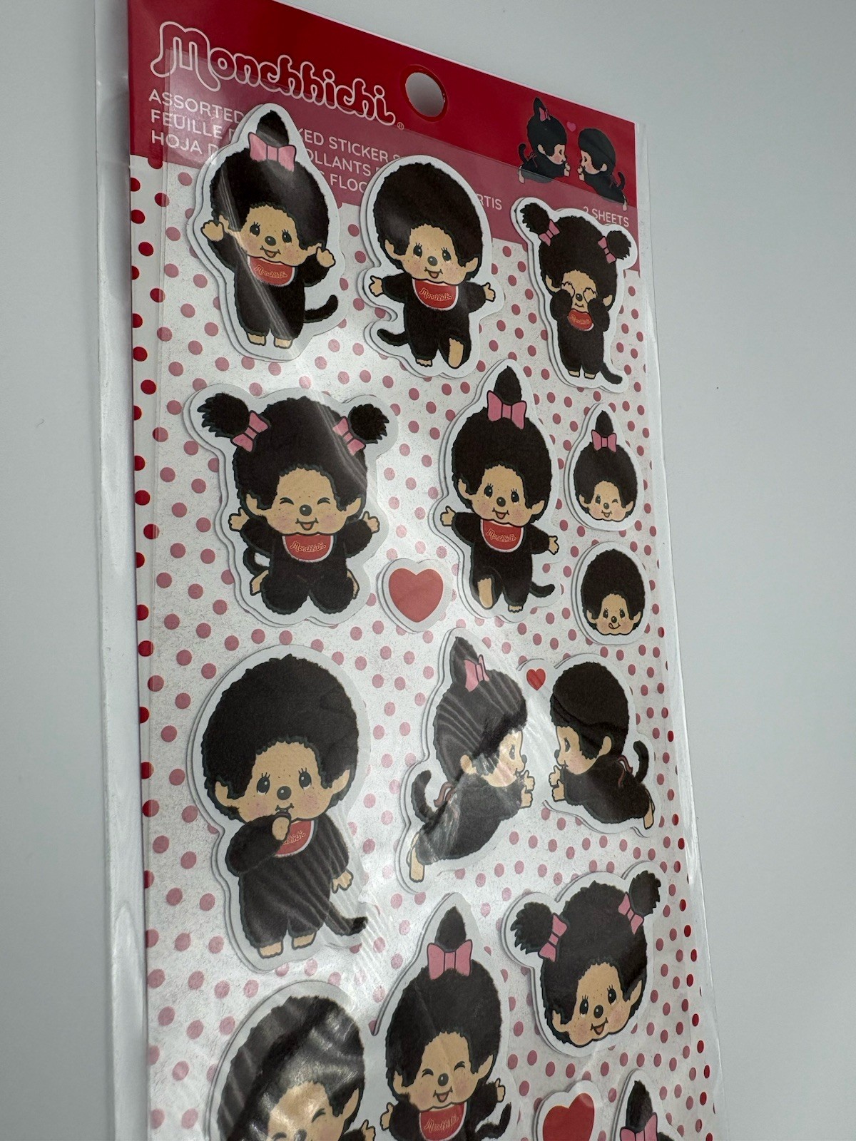 2 Flocked Sheets – Sekiguchi Monchhichi Boy/Girl Assorted Flocked Stickers