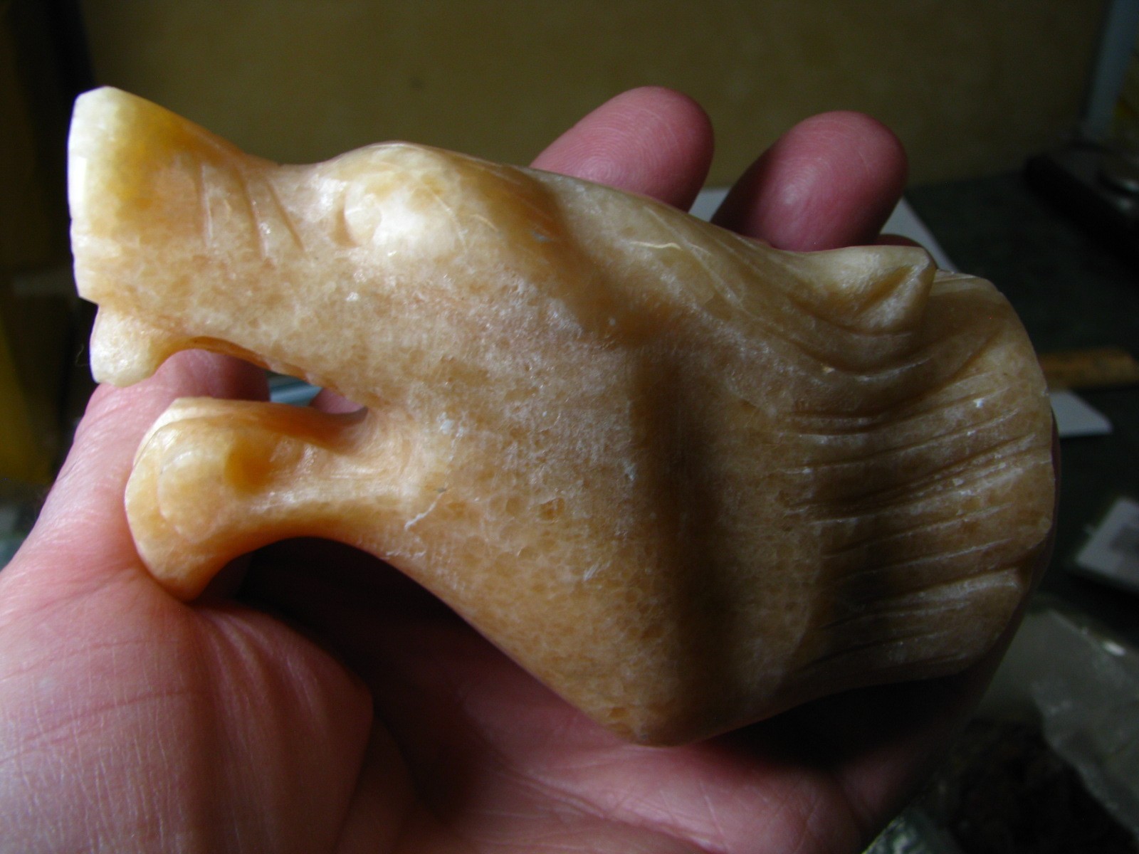 1lb 3.8×2.9×2.8inchs CARVED WOLF HEAD ORANGE JASPER MADAGASCAR #272
