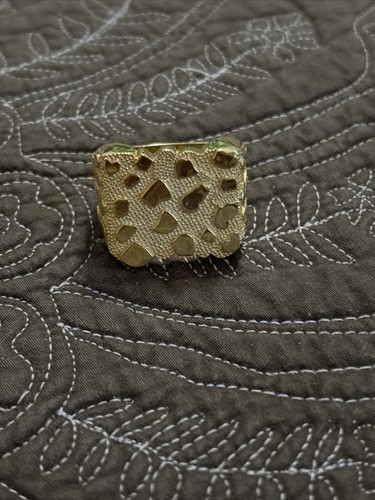 18K Solid Yellow Gold Over Diamond Cut Large Nugget Ring For Men’s Size 8-17 RAR