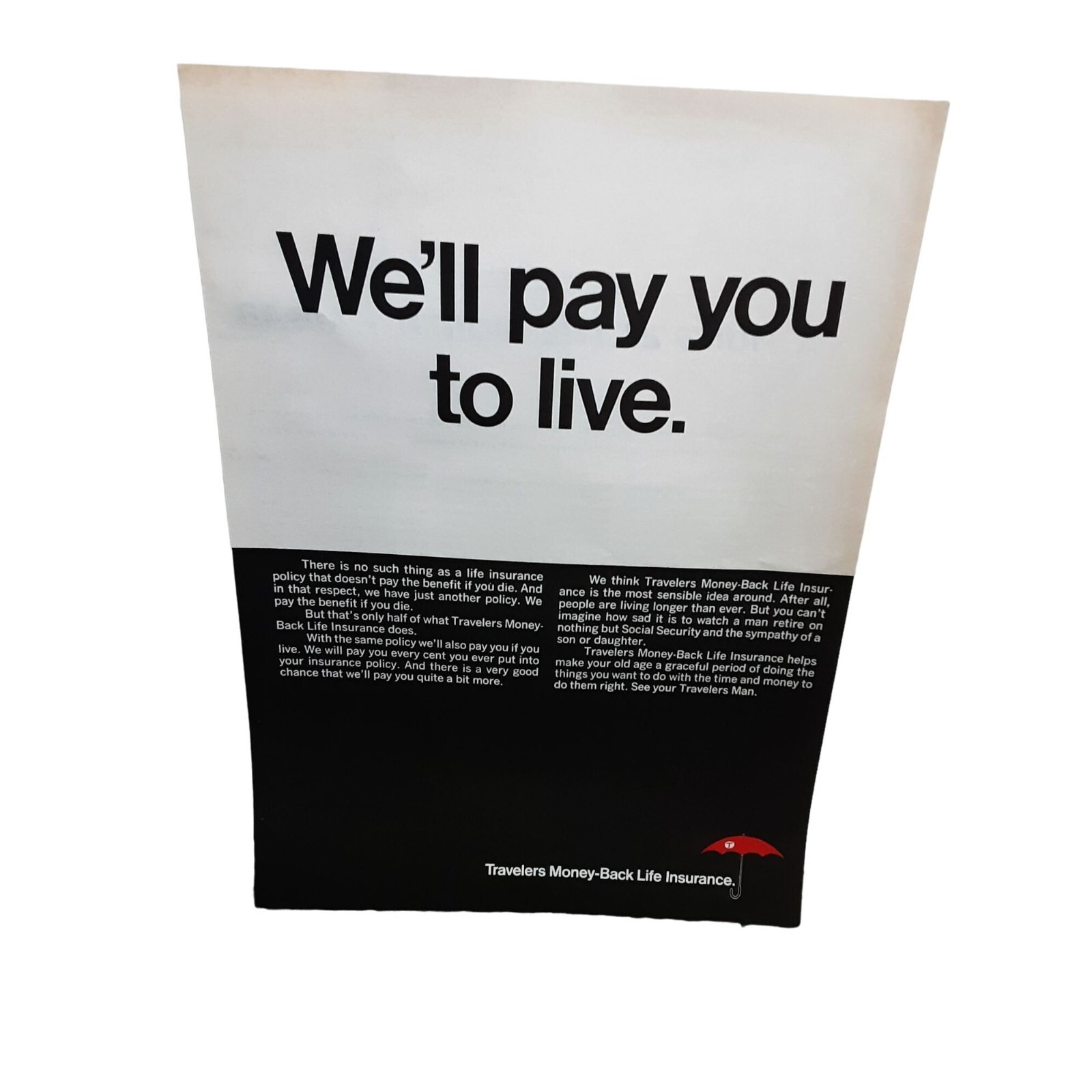 1967 Travelers Money Back Life Insurance vintage Original Print ad 60s