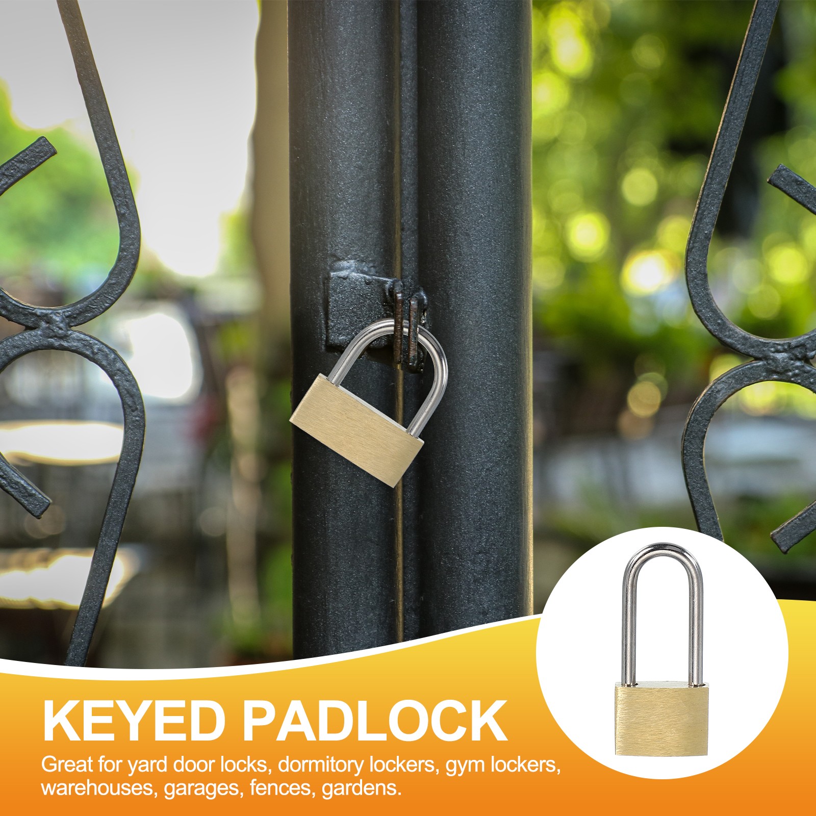 Solid Brass Padlock with Key, Pad Lock 2.05in. Wide Lock Body, Locker (2 Pack)