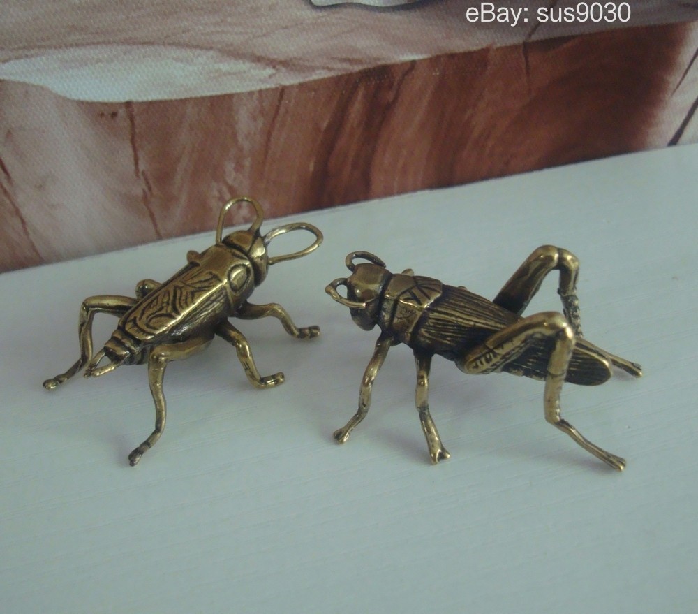 Pair ofSolid Brass Cricket Insect Statues Sculptures for Garden Decor