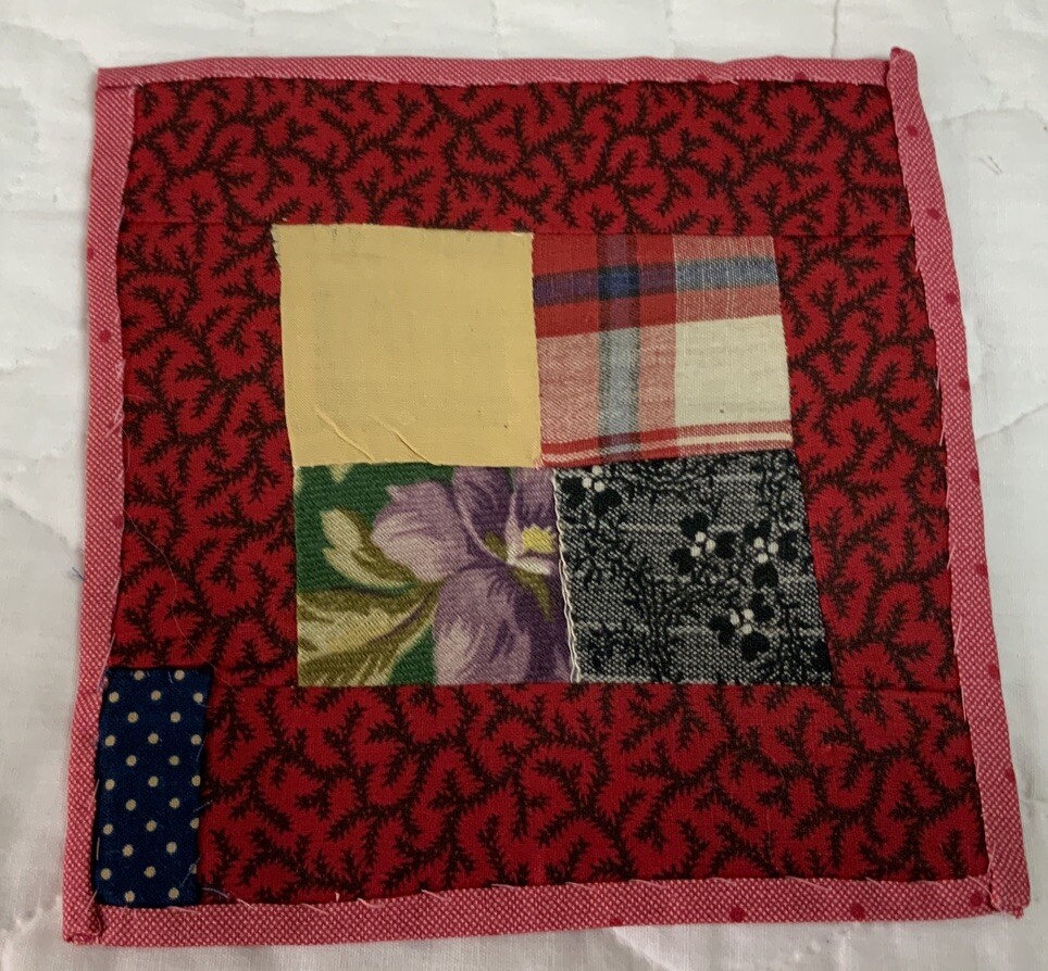 Vintage Patchwork Quilt Table Topper, Early Calicos, Four Patch, Early Calicos