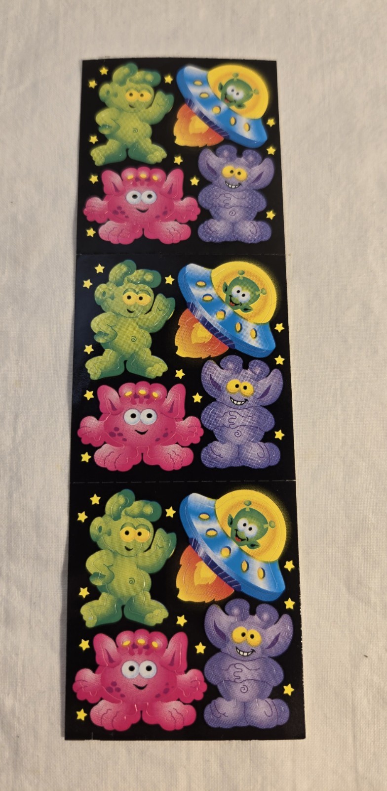 SPACE MONSTERS, ALIENS, UFO Kromekote Sandylion Stickers, 1 Full Sheet Vintage