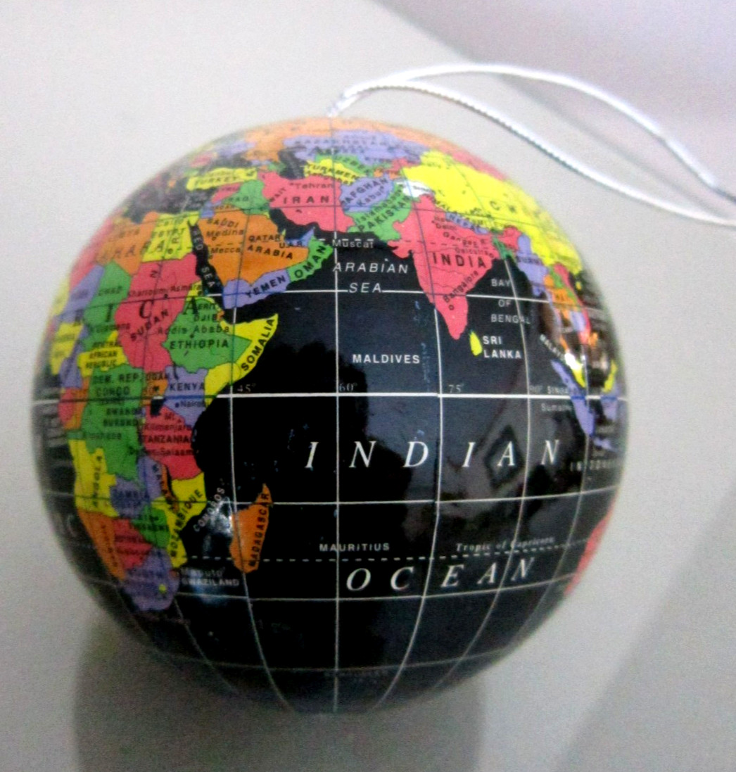 Black Globe World Map America Circle Hanging Holiday Christmas Ornament 3 1/4″