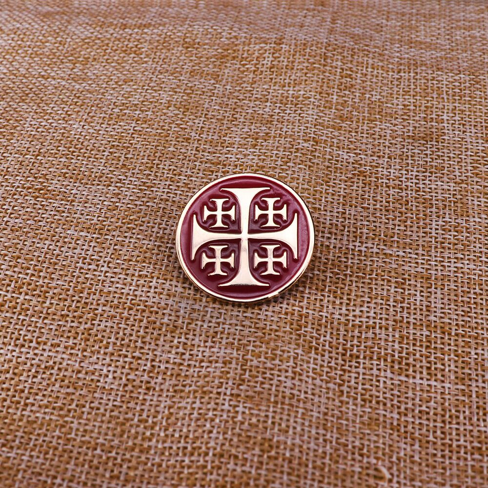Jerusalem Cross Red Gold Crusader Templar Knight 1.1″ Lapel Enamel Pin US FB