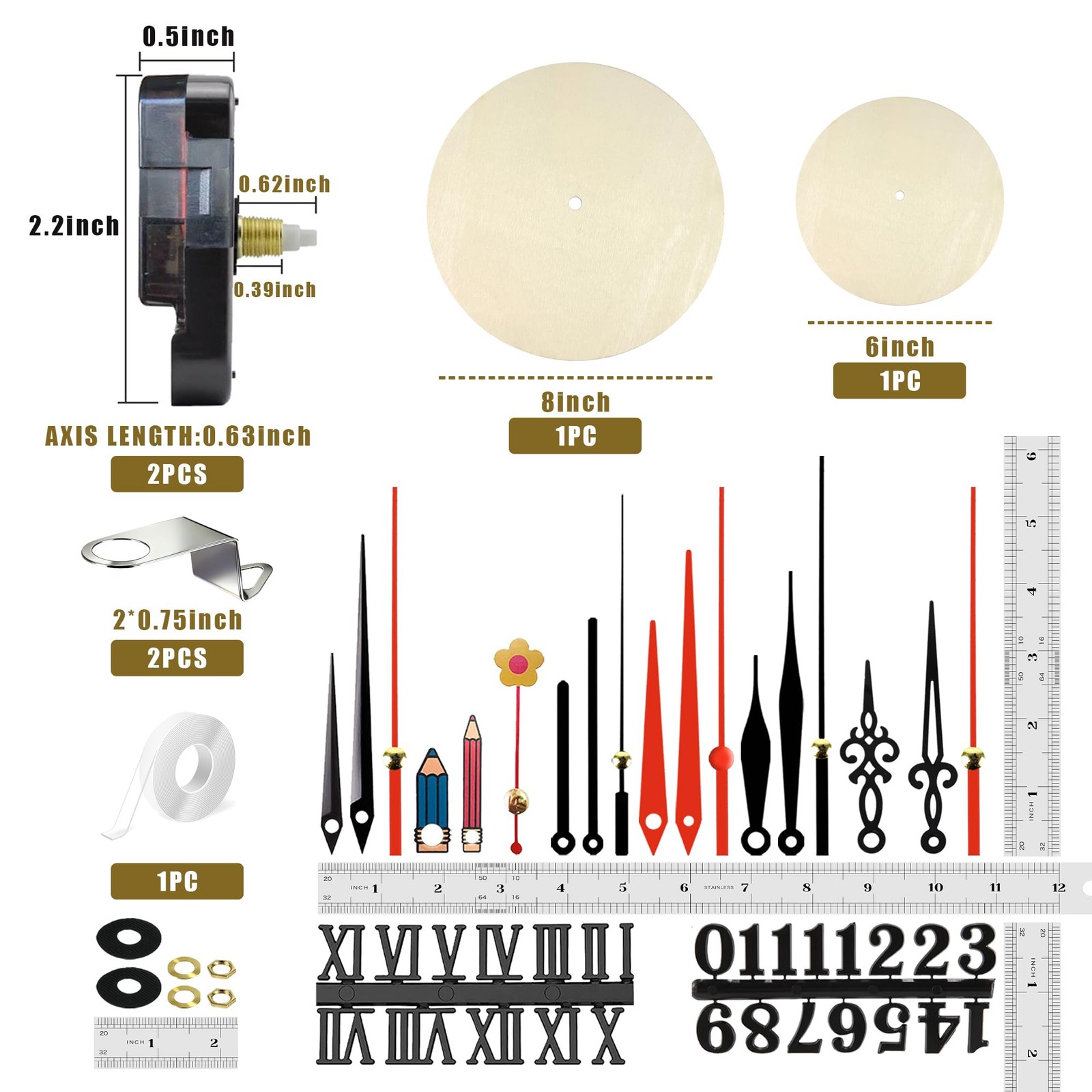 High Torque Quartz Clock Movement Mechanism Kit with Clock Faces and Acrylic …