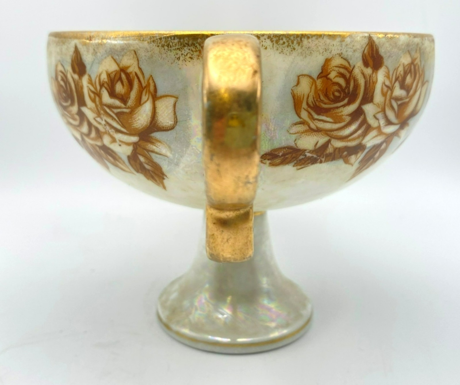Royal Sealy Double Loop Handle Rose Lusterware Opalescent Porcelain Dish RARE