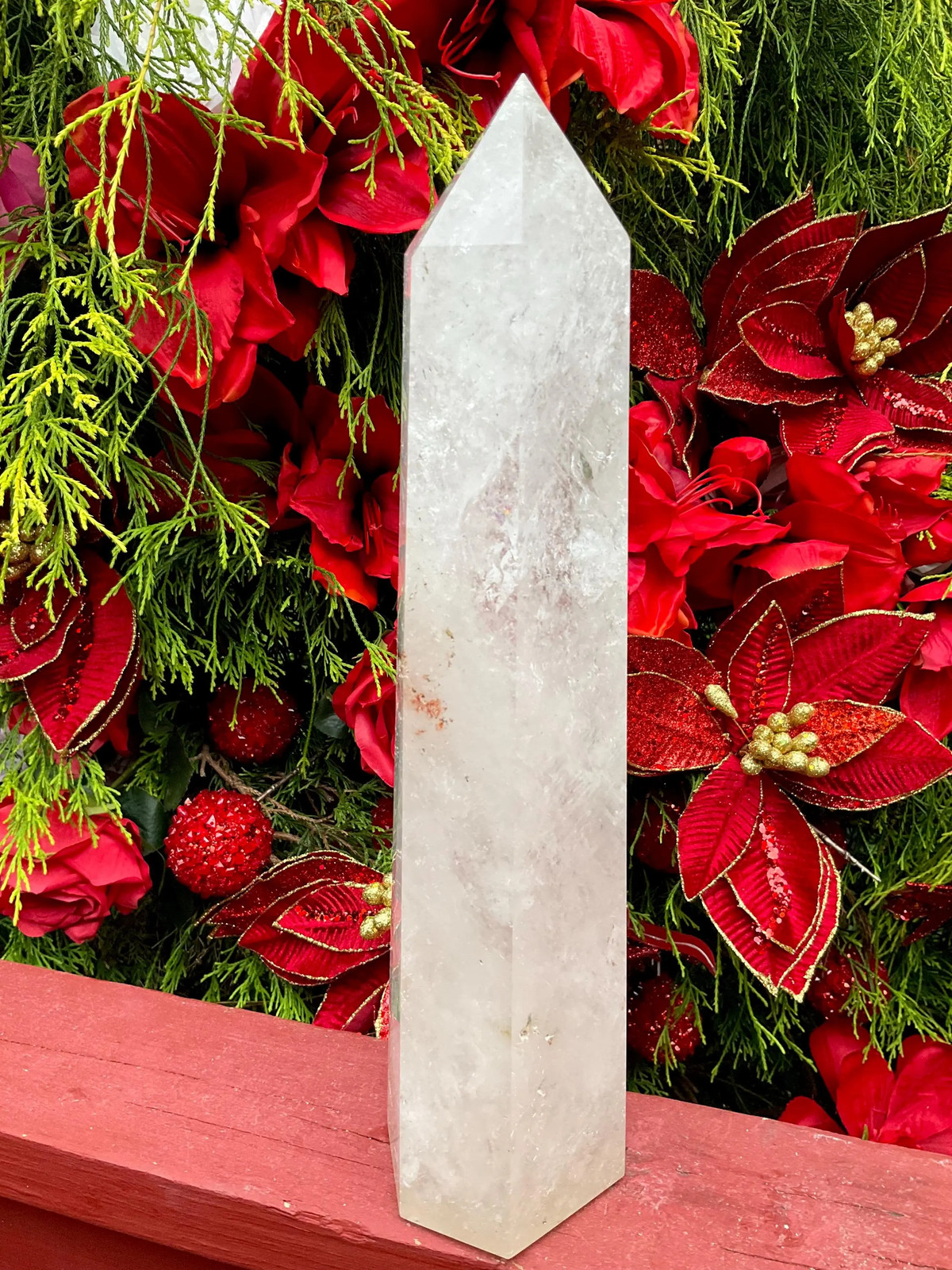 Clear Quartz Crystal Generator ~ Large 7 lb. 9 oz. ~ 14″ Tall ~ Red Phantom Spa