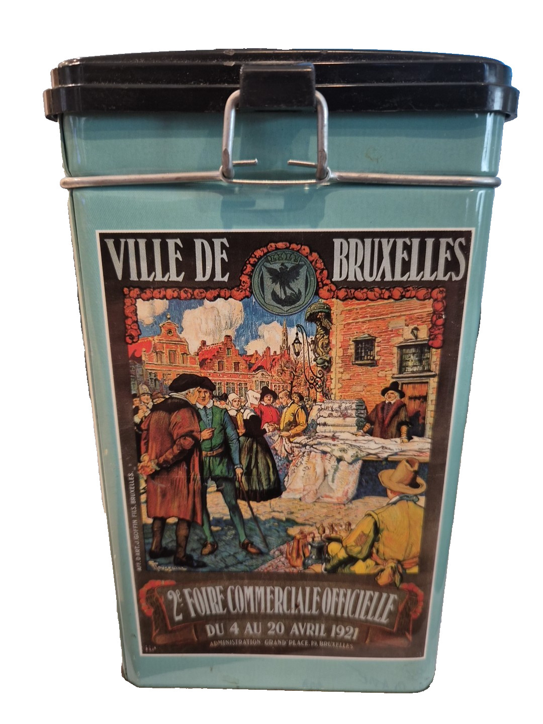VILLE DE BRUXELLES Advertising TIN BOX with airtight coffee closure