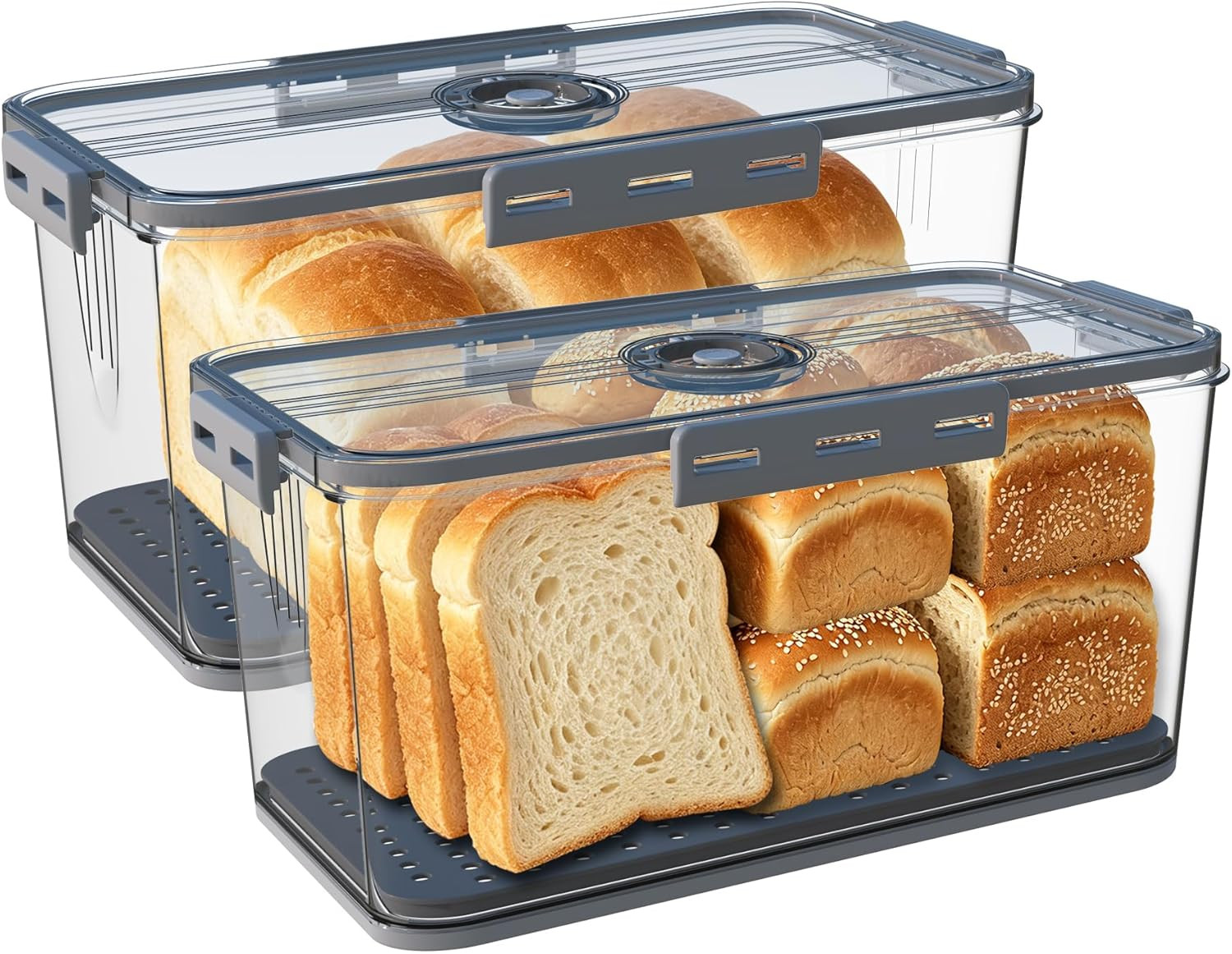2PCS Bread Boxes,Bread Box for Kitchen Counter Airtight,Time Recording Bread Sto