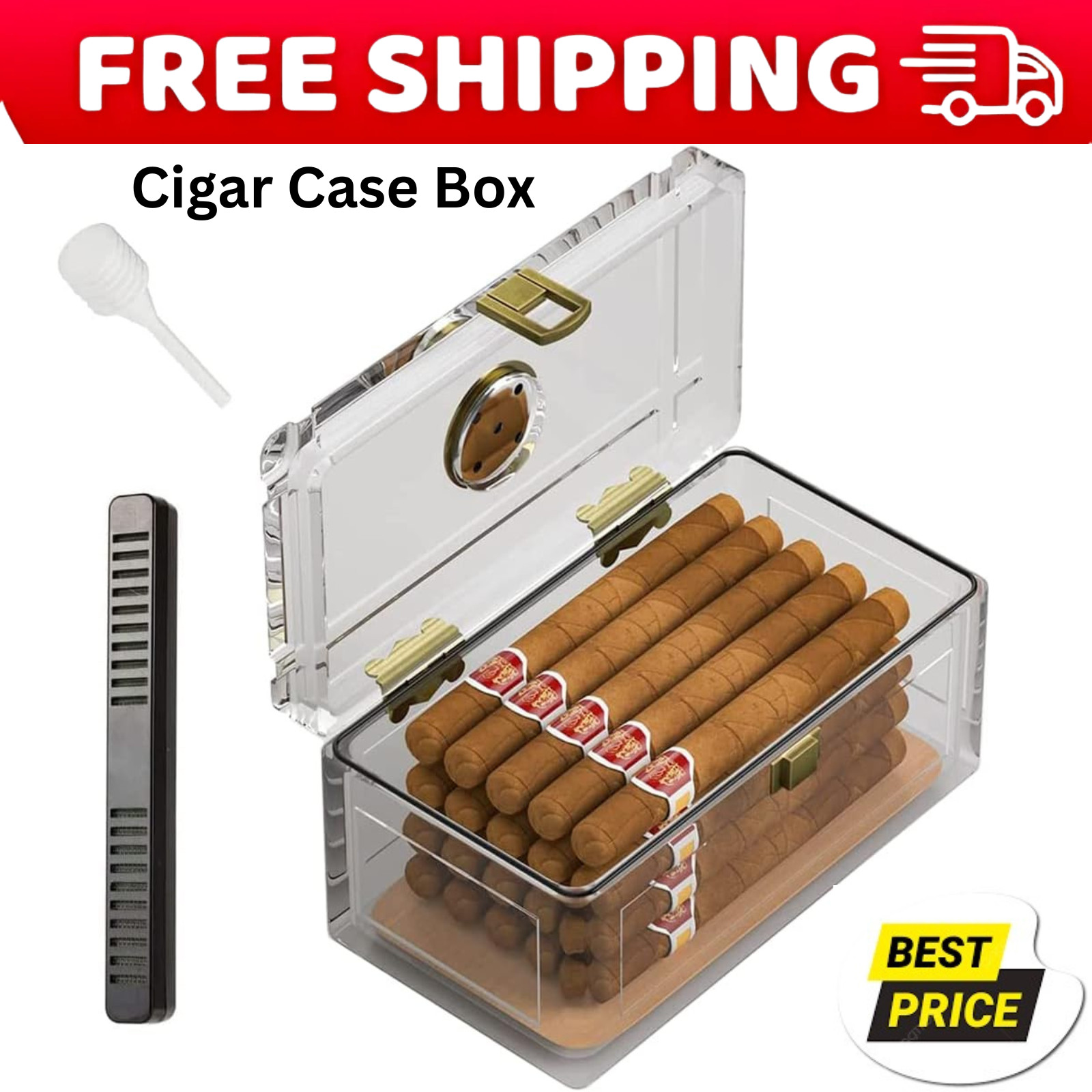 Acrylic Cigar Humidor with Humidifier and Hygrometer Desktop Cigar Case Box