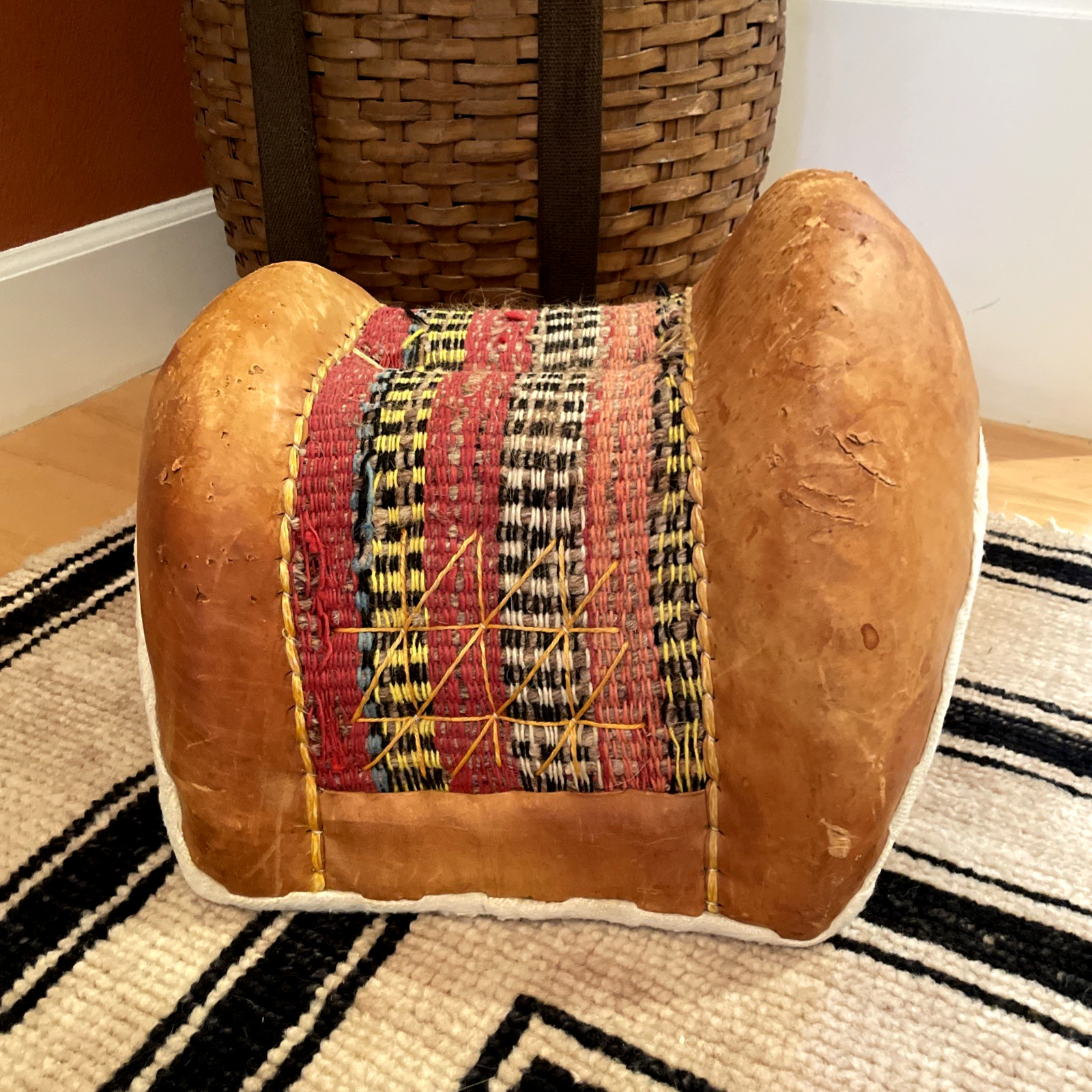 VTG North African Tunisian Leather Donkey Saddle Woven Textile