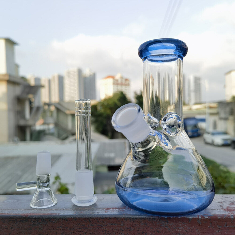 Portable 6″ Glass Bong Blue Smoking Beaker Thick Glass Water Pipe USA Stock