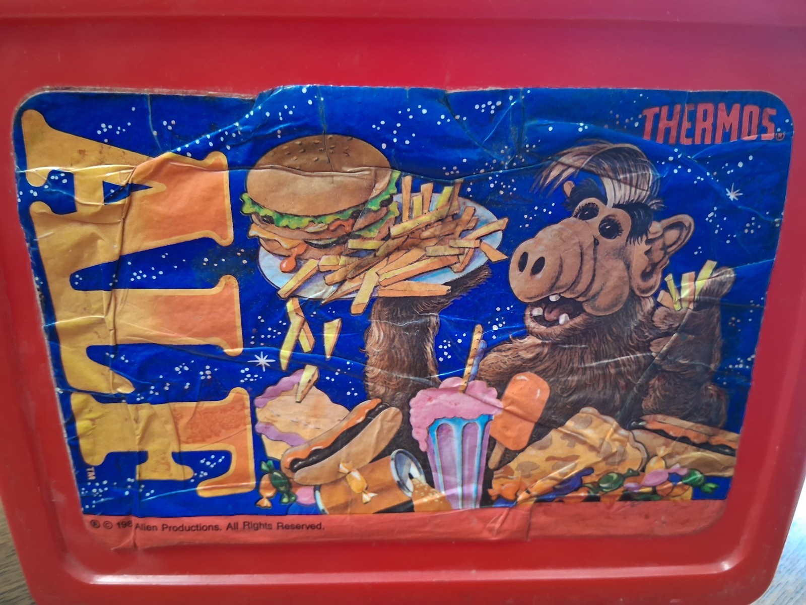 Vintage 1987 Thermos Brand Red ALF Lunchbox W/ Thermos Alien Productions