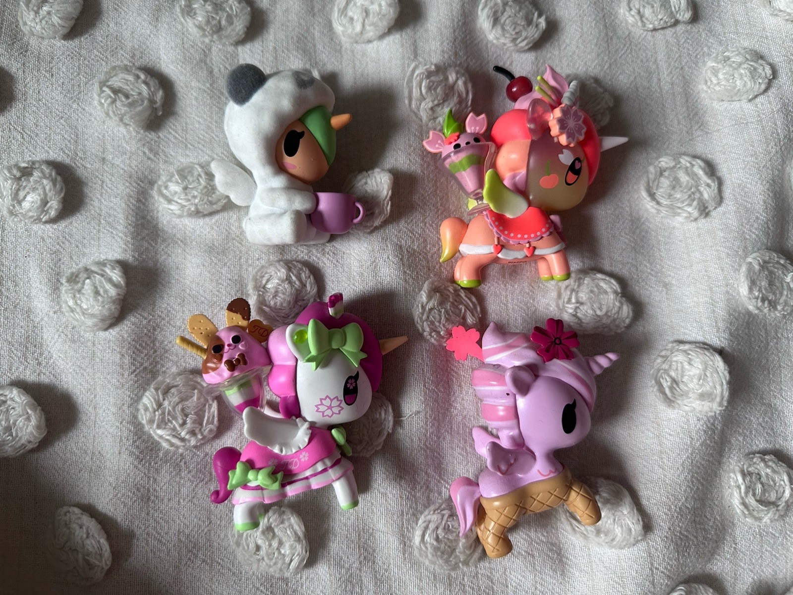 Authentic tokidoki Unicorn Vinyl Mini Figurines Lot of 4, Cherry Blossom Unboxed