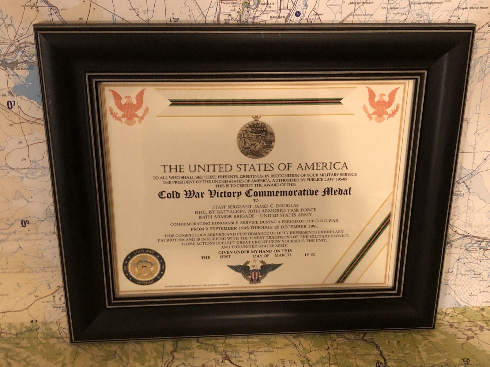 COLD WAR VICTORY COMMEMORATIVE CERTIFICATE ~ Type 1