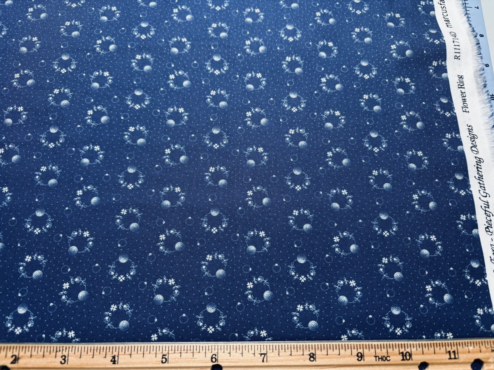 Cotton Fabric 1800s Civil War Repro Indigo Blue Flower Ring Marcus Fabrics FQ
