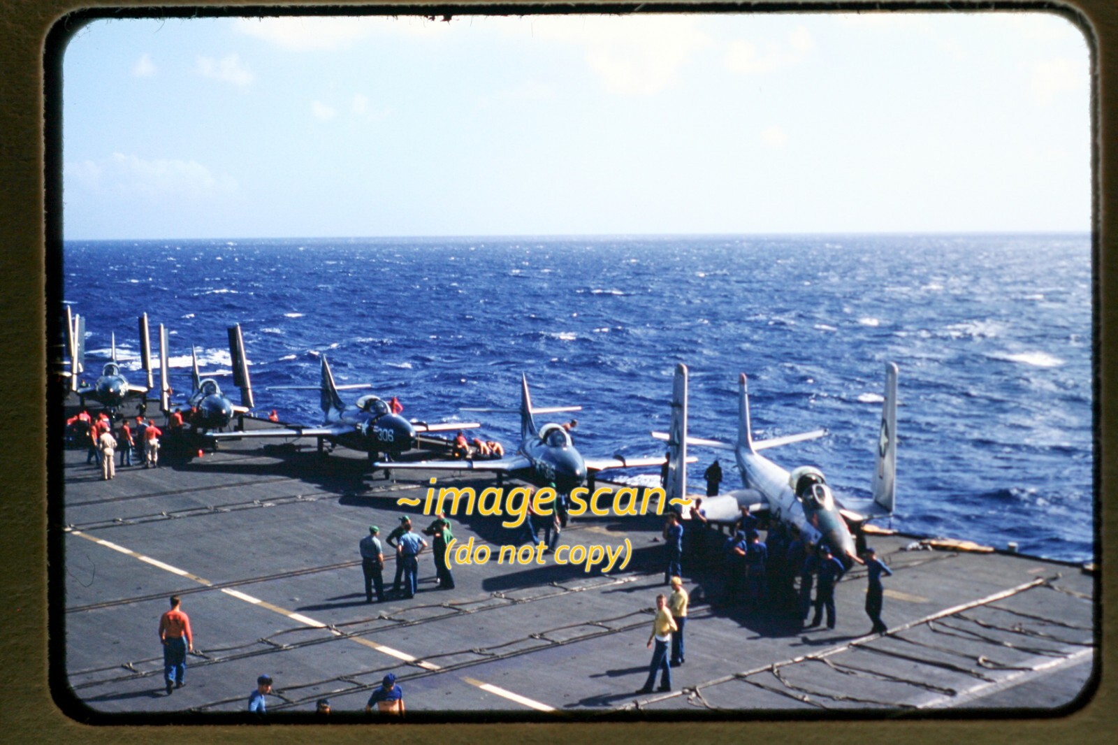 Navy Aircraft on USS Midway Carrier Ship in 1950s, Original Slide R14b