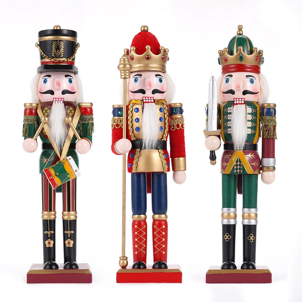 3PCS 12” Nutcracker Soldier Wooden Vintage Christmas Home Decor Gift Red Green