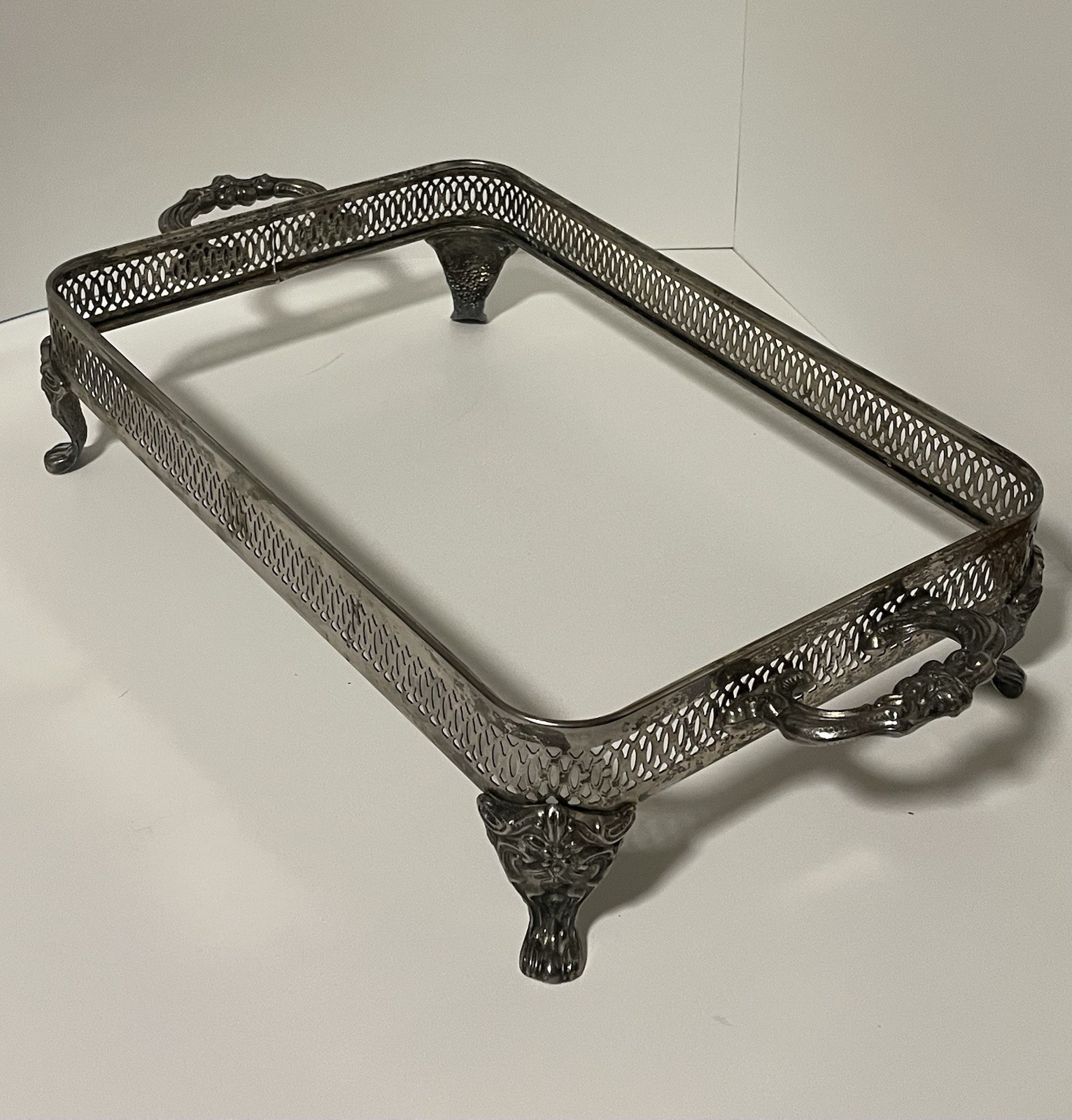 VTG Silver Plated Footed Rectangular Casserole Dish Holder Food Warmer Oneida
