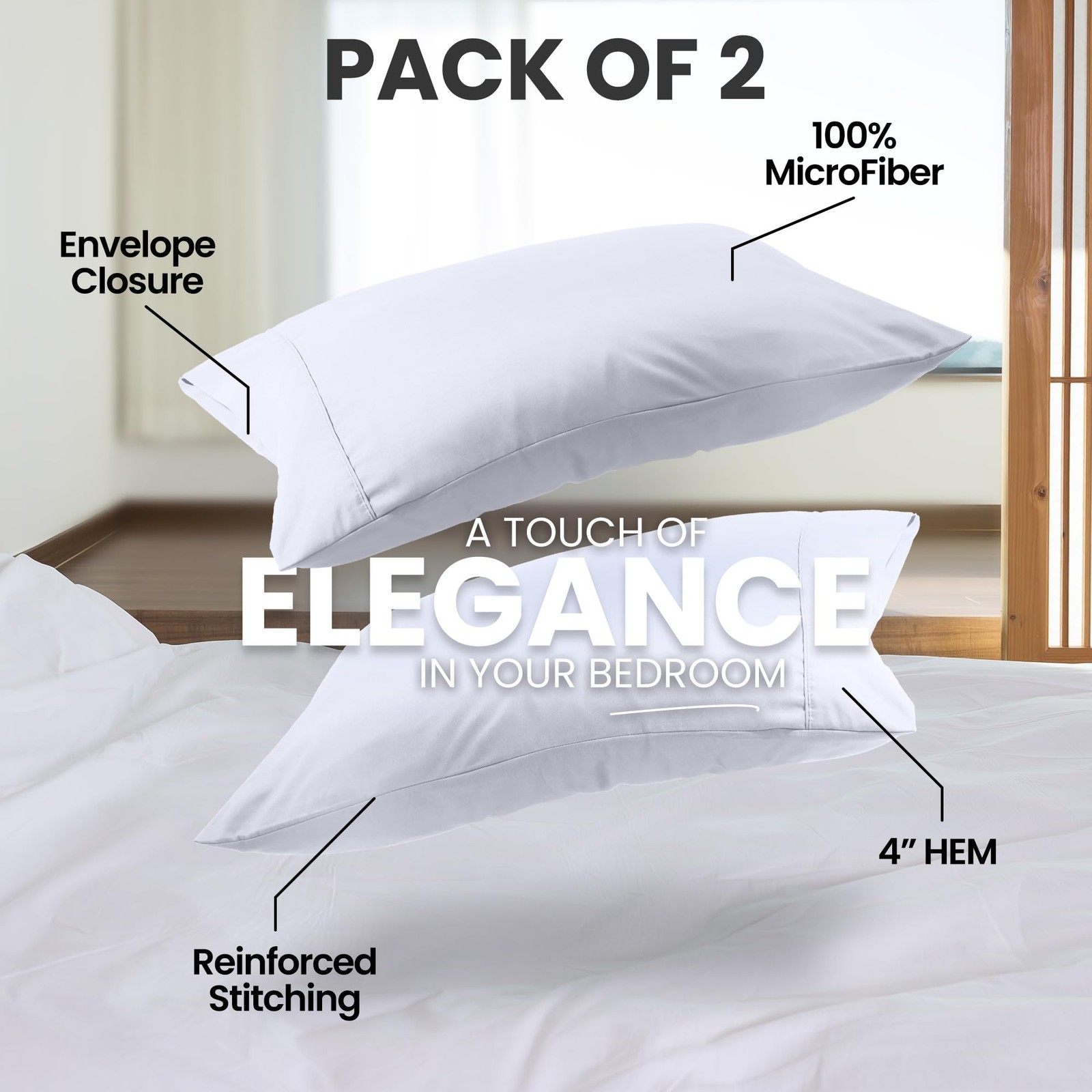 Utopia Bedding Queen Pillow Cases 2 Pack White Microfiber Soft Breathable