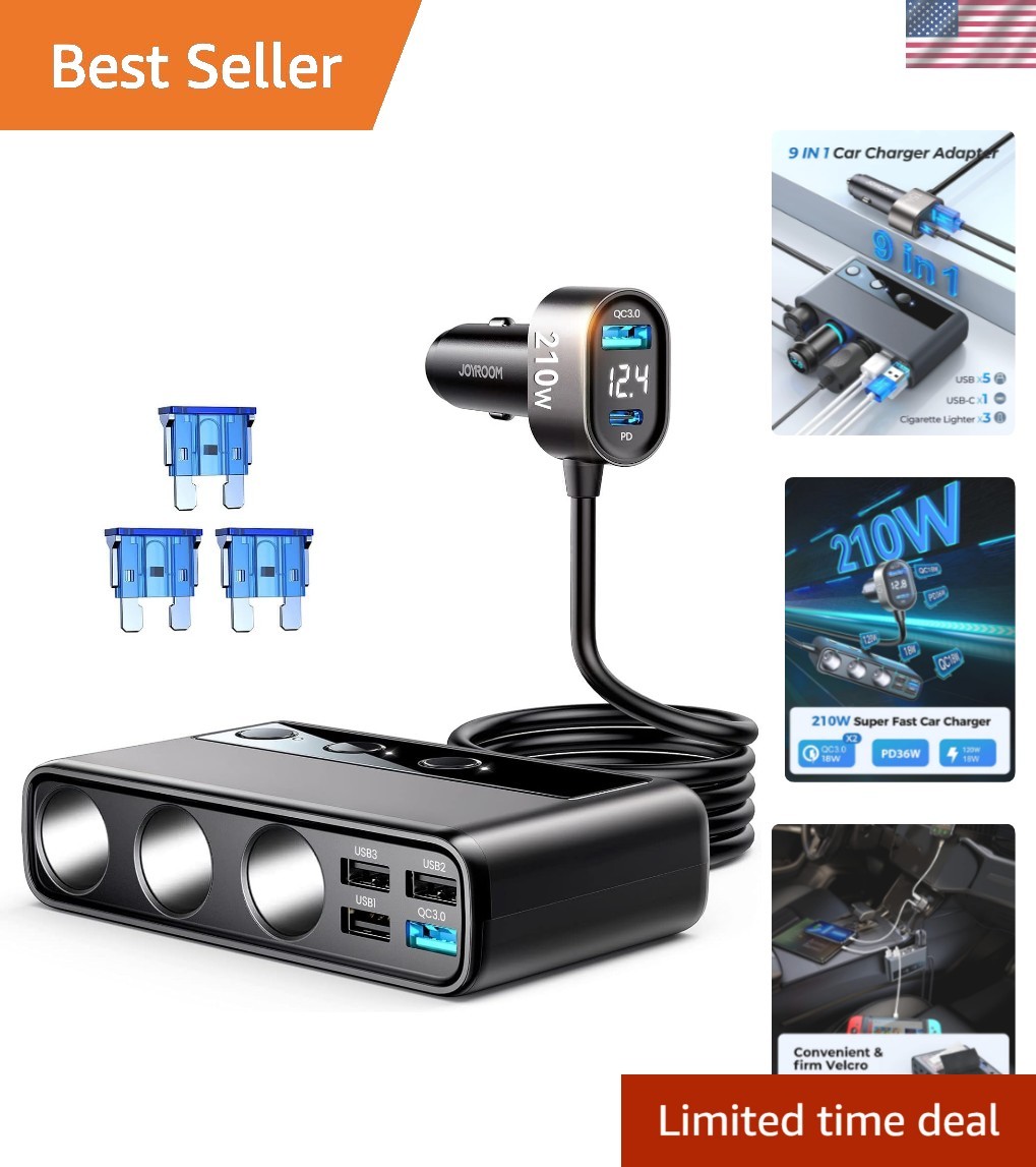 9 in 1 Cigarette Lighter Splitter, 210W Cigarette Lighter Adapter with PD/QC …