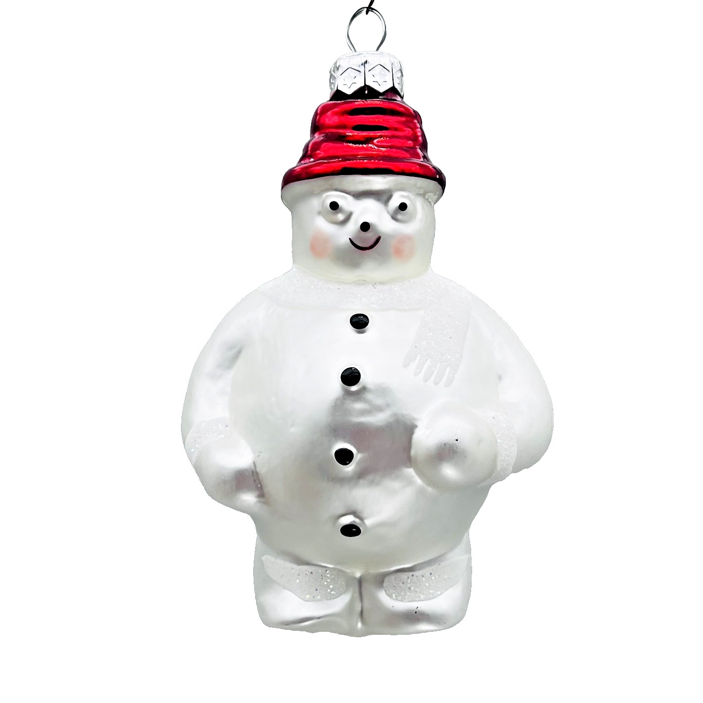 VTG 90’s Christopher Radko Frosty Snowman Glass Christmas Ornament Red Hat Scarf