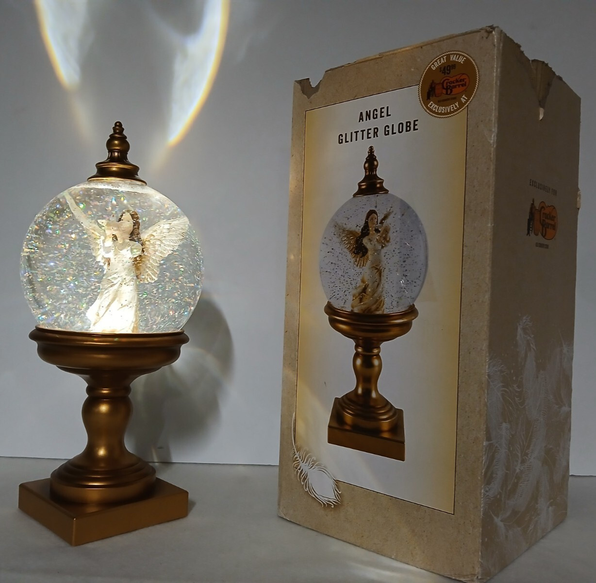 CRACKER BARREL LIGHTED ANGEL GLITTER GLOBE LIGHT W/ CONTINUOUS GLITTER MOVEMENT