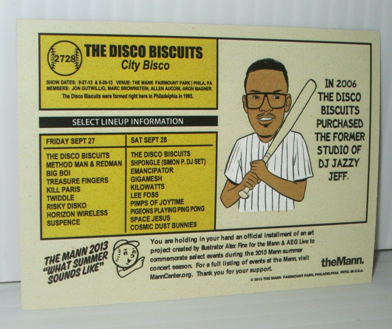 CITY BISCO THE DISCO BISCUITS 2013 MANN MUSIC CENTER PHILADELPHIA TRADING CARD