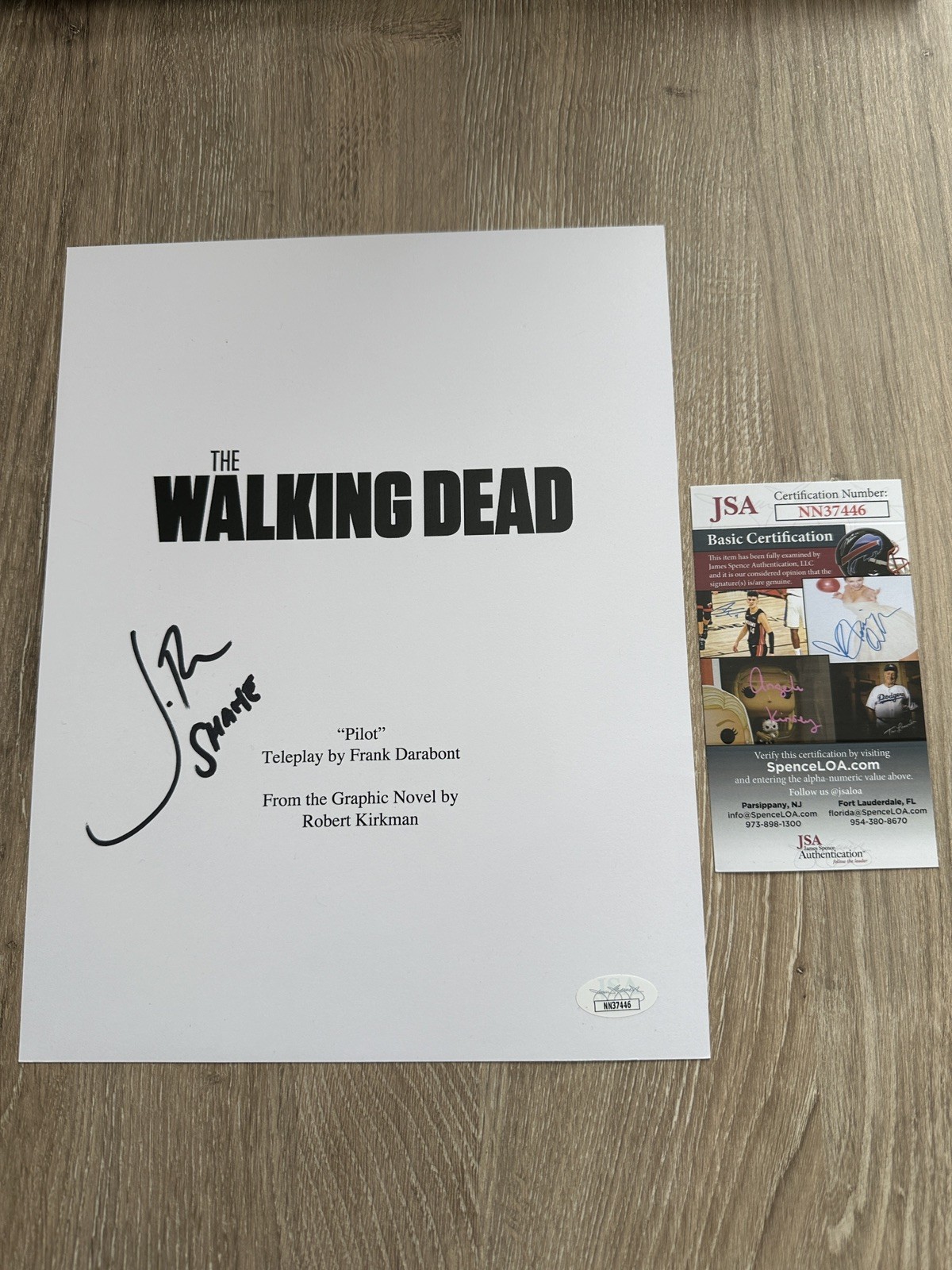 Jon Bernthal signed Walking Dead pilot script cover WITH “SHANE” inscription JSA