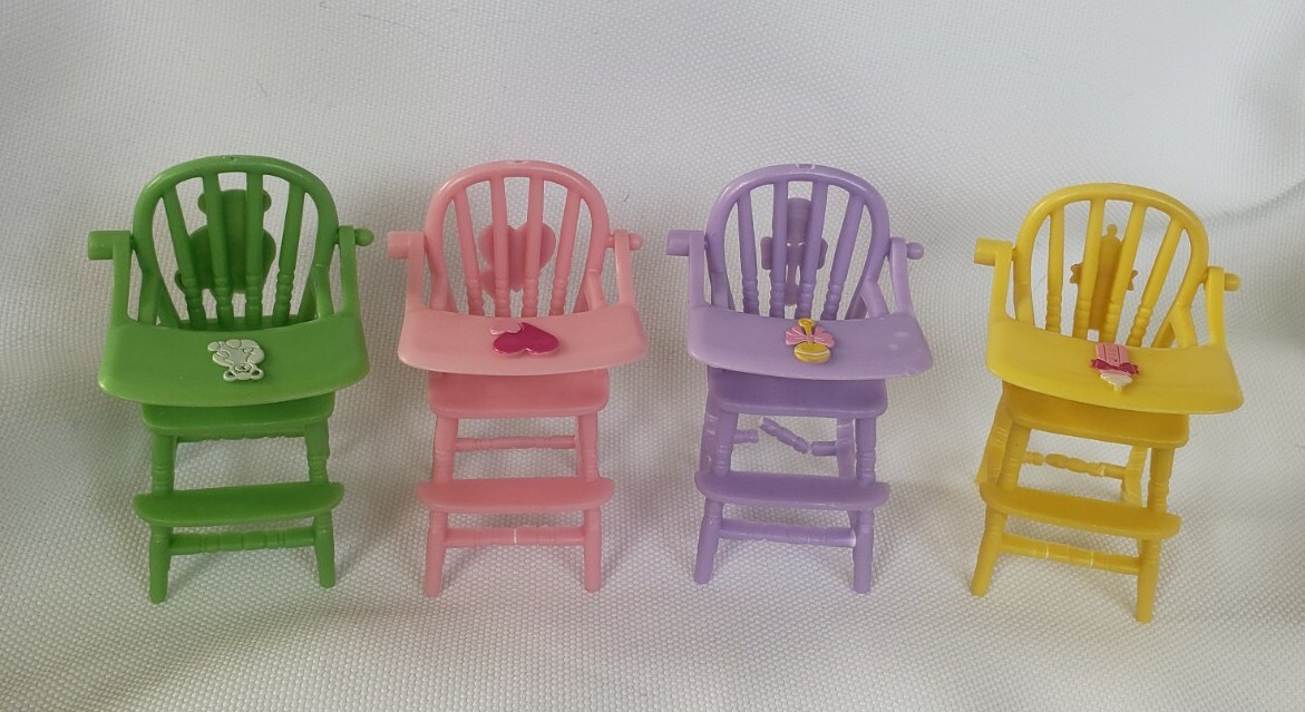 4 MGA Entertainment Dollhouse High Chairs, Green, Lavender, Yellow, Pink 2004