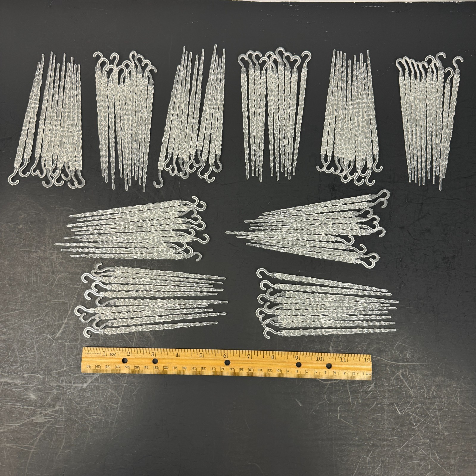 Lot of 99 Vtg Plastic Clear Icicle Twisted Ornaments Glow in Dark 5.5in Hook
