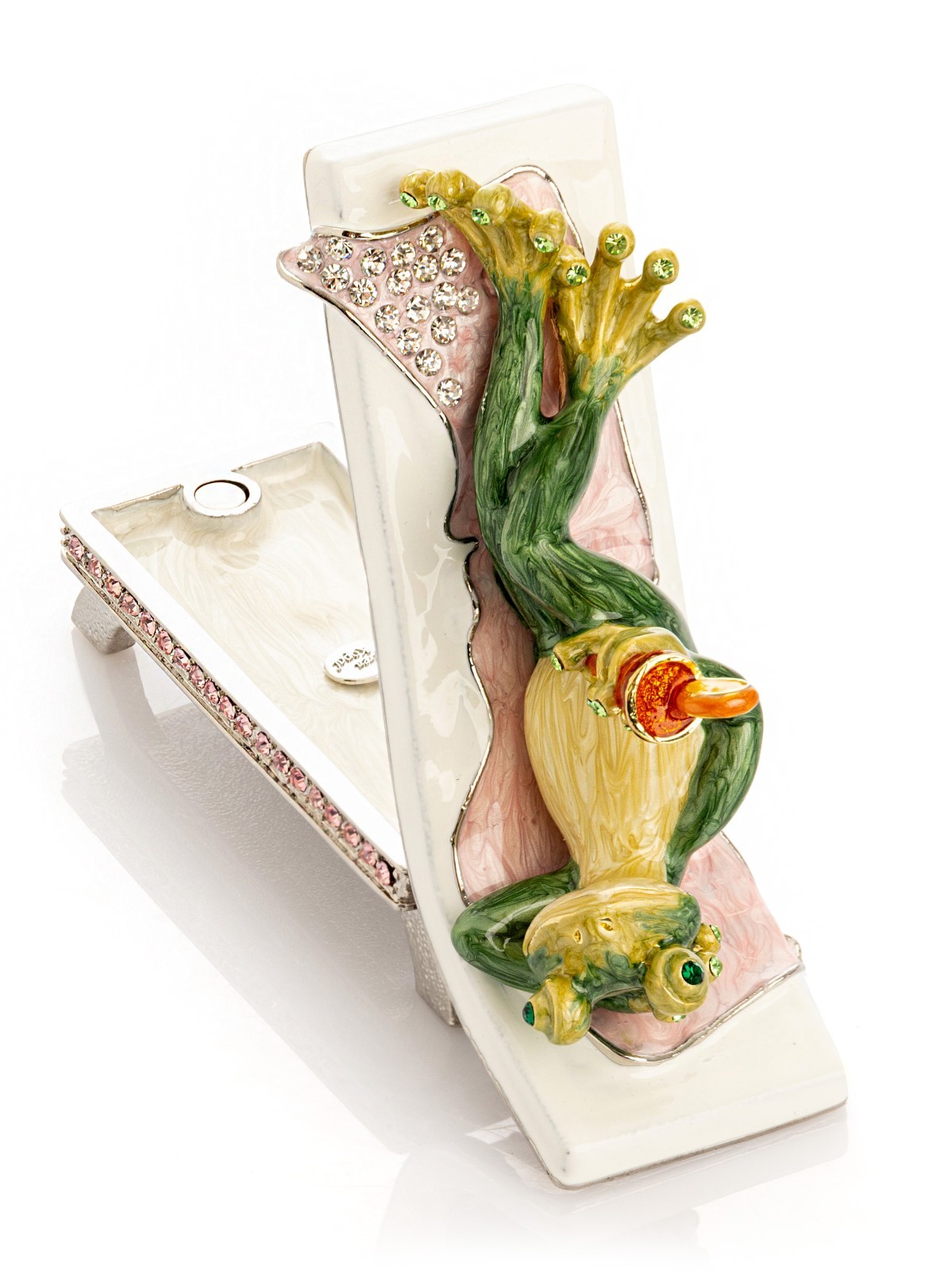 Keren Kopal Frog drinking a cocktail Trinket Box Decorated & Austrian Crystals