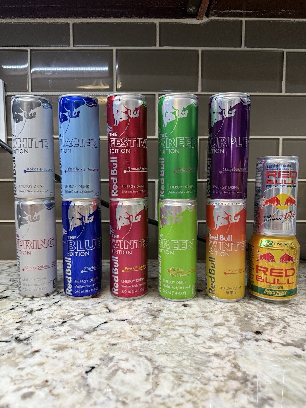 Lot of 12 Red Bull DISCONTINUED, RARE, IMPORTED Energy Drinks
