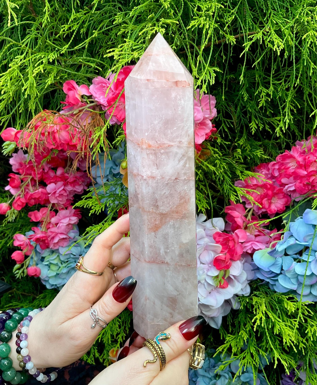 Red Phantom Quartz Crystal Generator ~ Large 2 Lb. 4 oz. ~ 9″ Tall ~ Kundalini