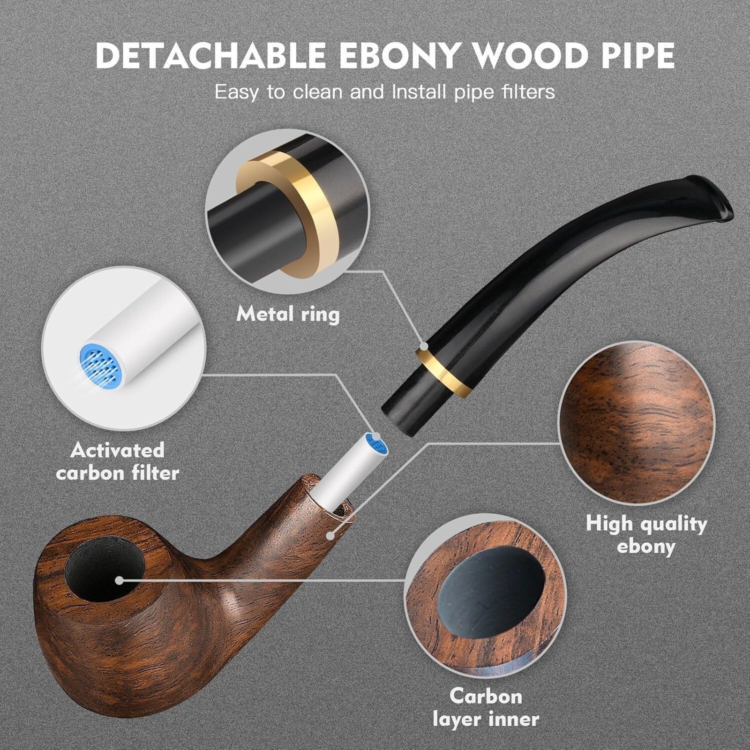 Handmade Pipe Set, Leather Pipe Pouch, Wood Pipe and Accessories (Scraper/Stand/