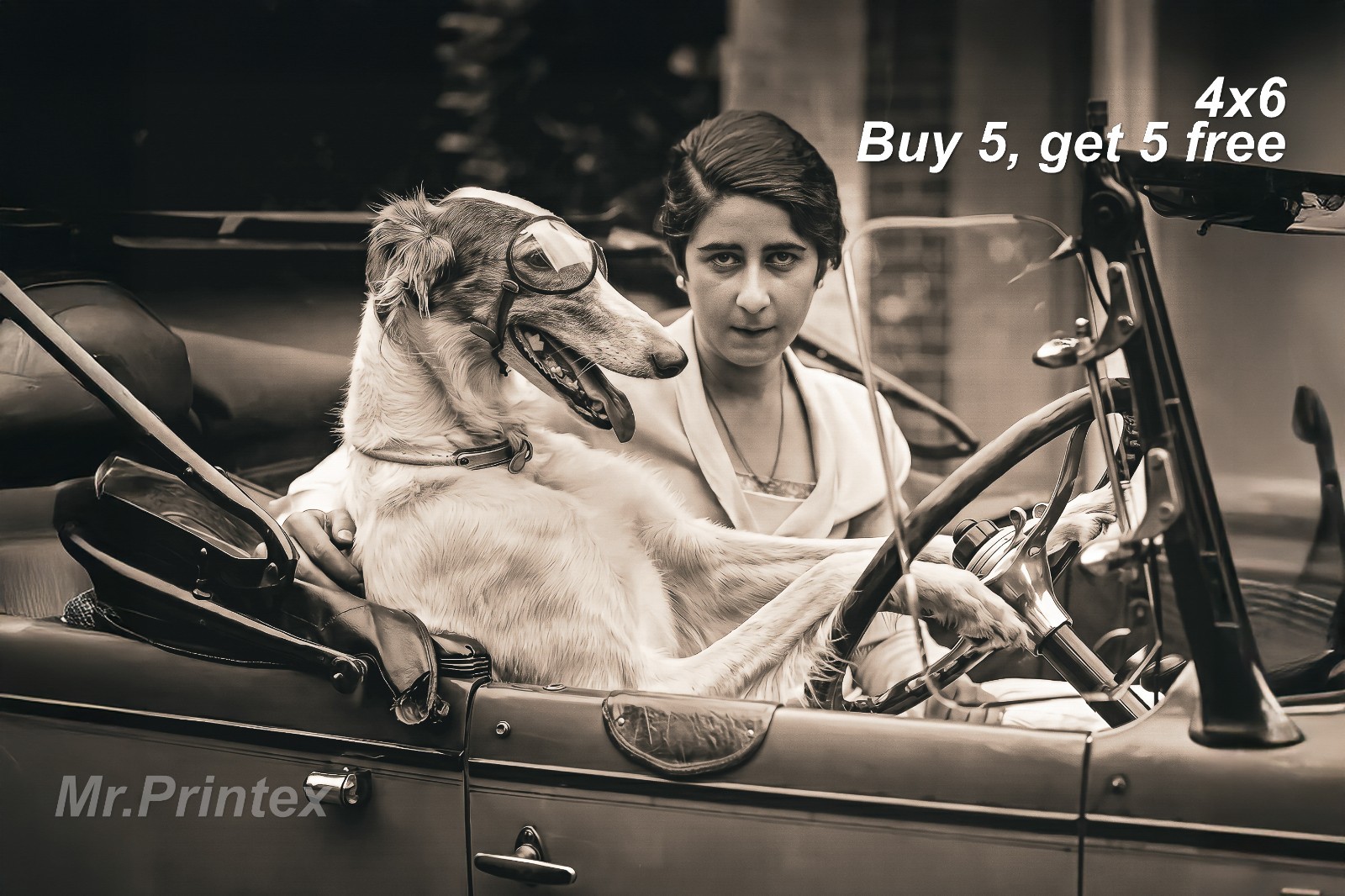 1920s Flapper Woman 💙 Vintage Car – 4×6 Photo – Historic Motoring Scene