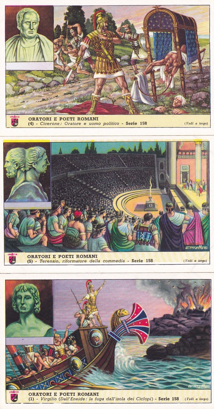 LAVAZZA COFFEE – Complete Series 158 – Roman Orators and Poets (6 cards)