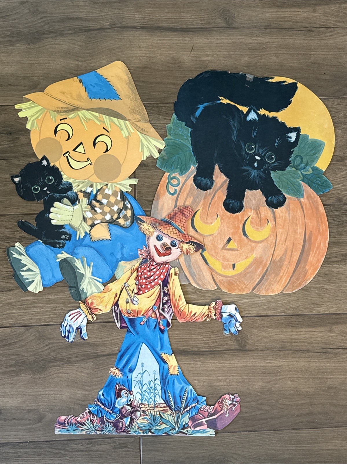 Mixed Lot of 3 Vintage Halloween Paper Die Cut Decorations Wall Window Display