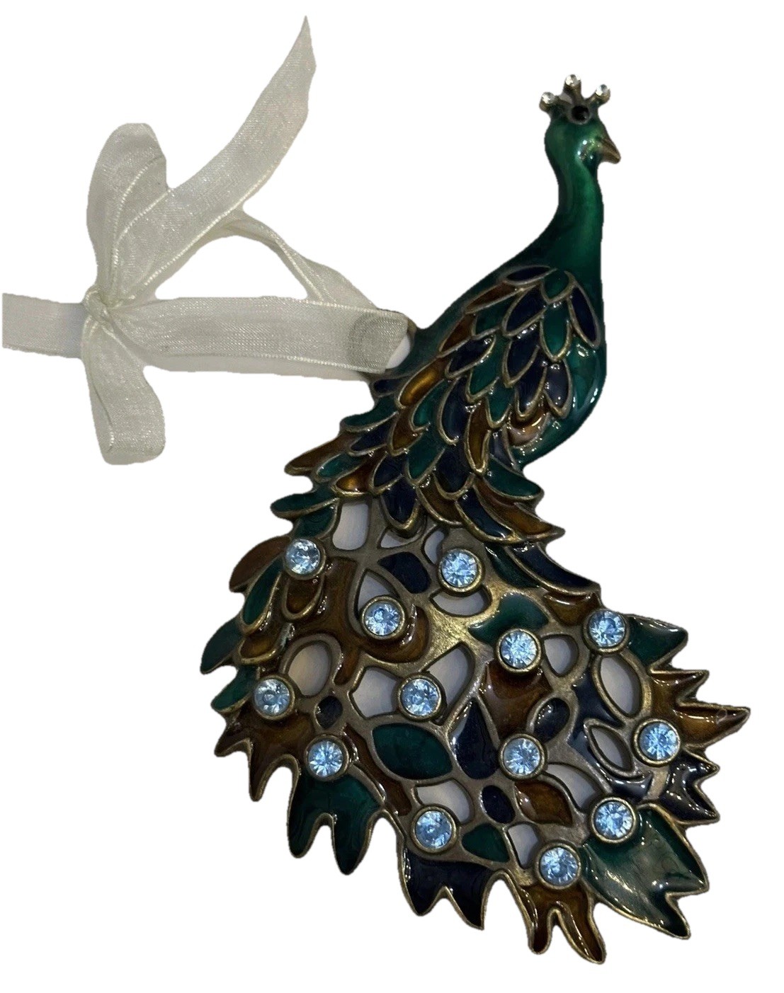 Metal Peacock Turquoise Color Plume Feathers Ornament