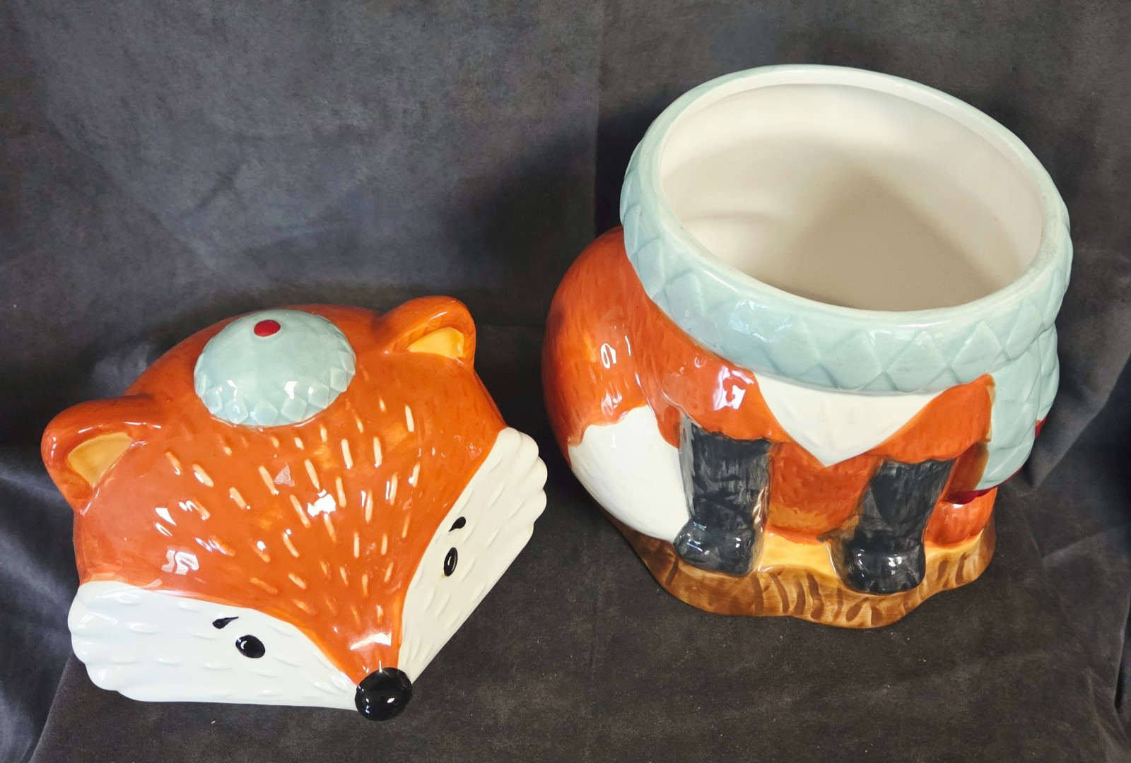 Fox Cookie Jar Earthenware Ceramic Woodland Animal Fall Decor 10″ Tall