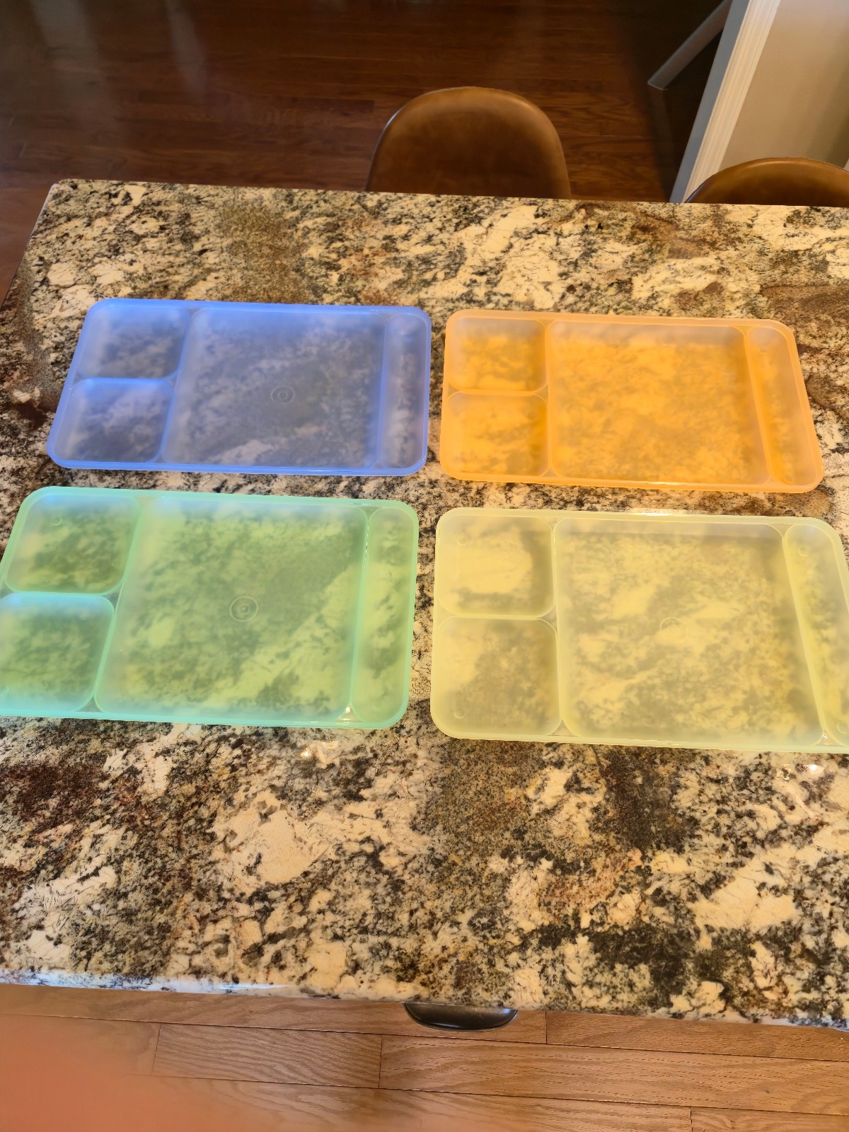 SET of 4 TUPPERWARE Classic Divided Picnic Camping TRAYS multi colors Pastels